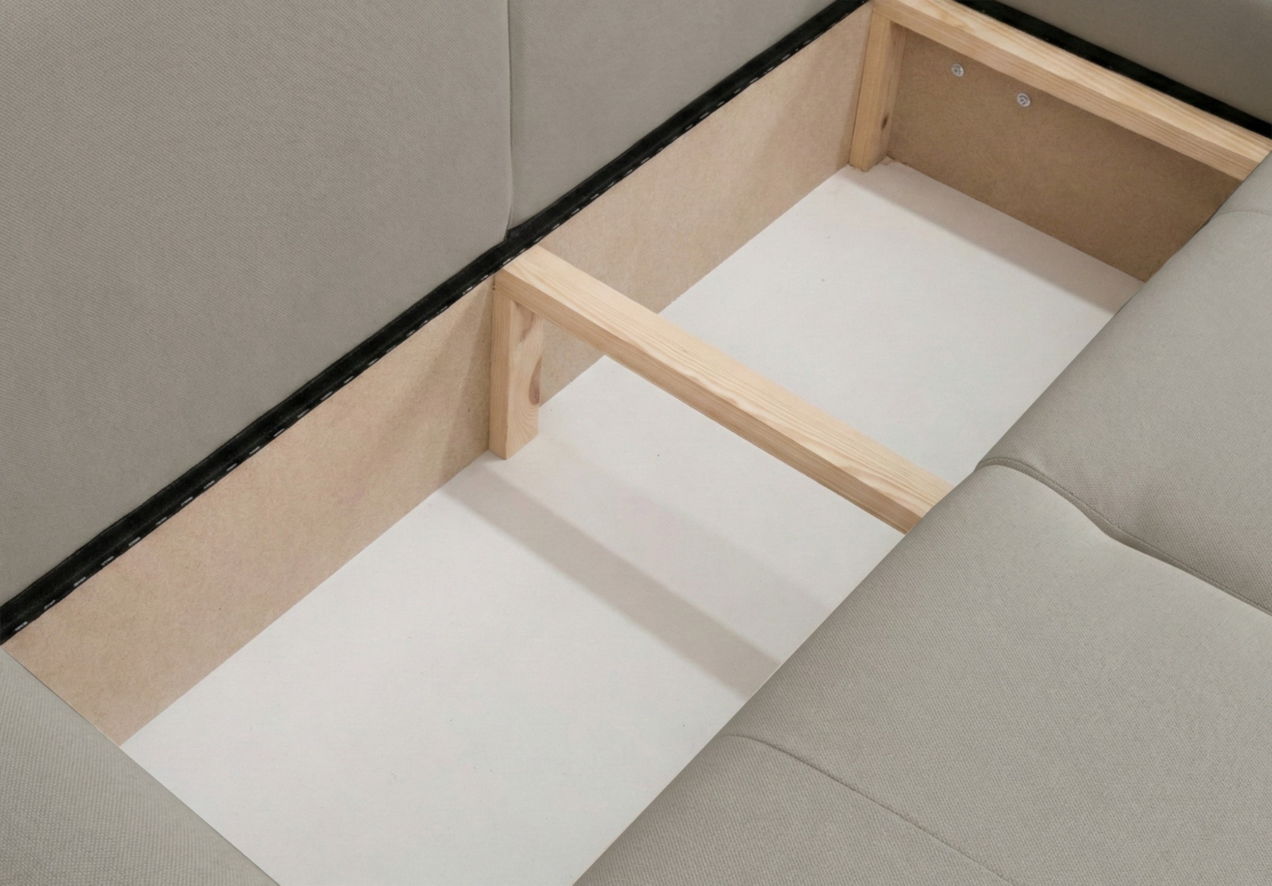 Ecksofa mit Schlaffunktion Olido, L-förmig, universell, mit Stauraum, beige, wasserabweisender Samt