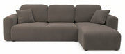 Ecksofa mit Schlaffunktion Olido, L-förmig, universell, mit Stauraum, dunkelbeige, hydrophobes Samtgewebe