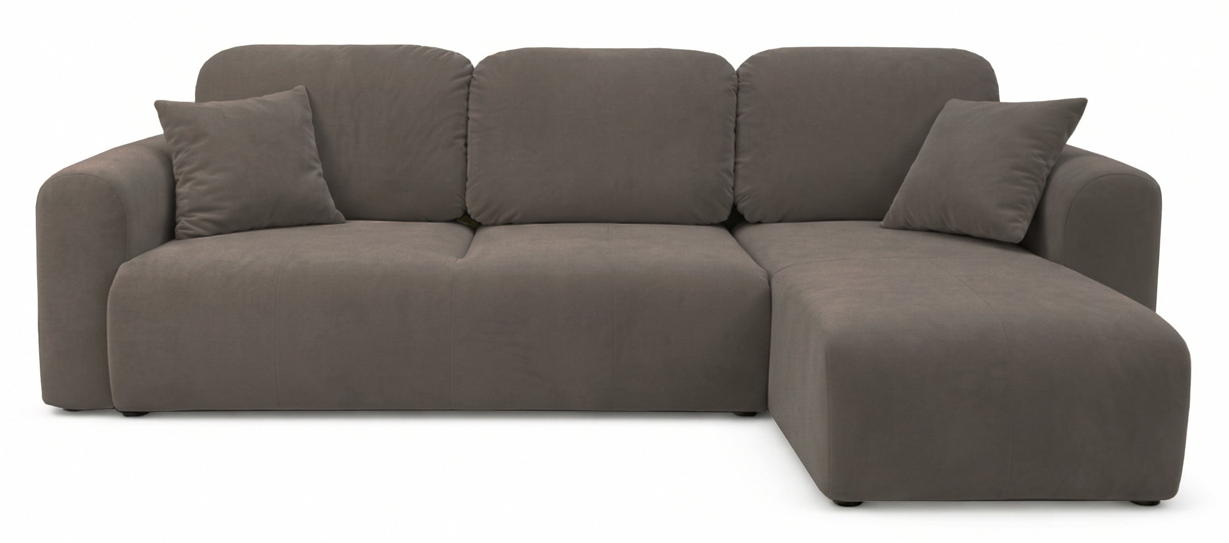 Ecksofa mit Schlaffunktion Olido, L-förmig, universell, mit Stauraum, dunkelbeige, hydrophobes Samtgewebe
