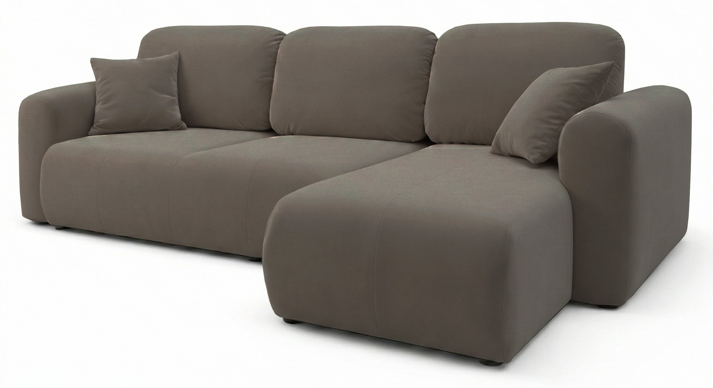 Ecksofa mit Schlaffunktion Olido, L-förmig, universell, mit Stauraum, dunkelbeige, hydrophobes Samtgewebe