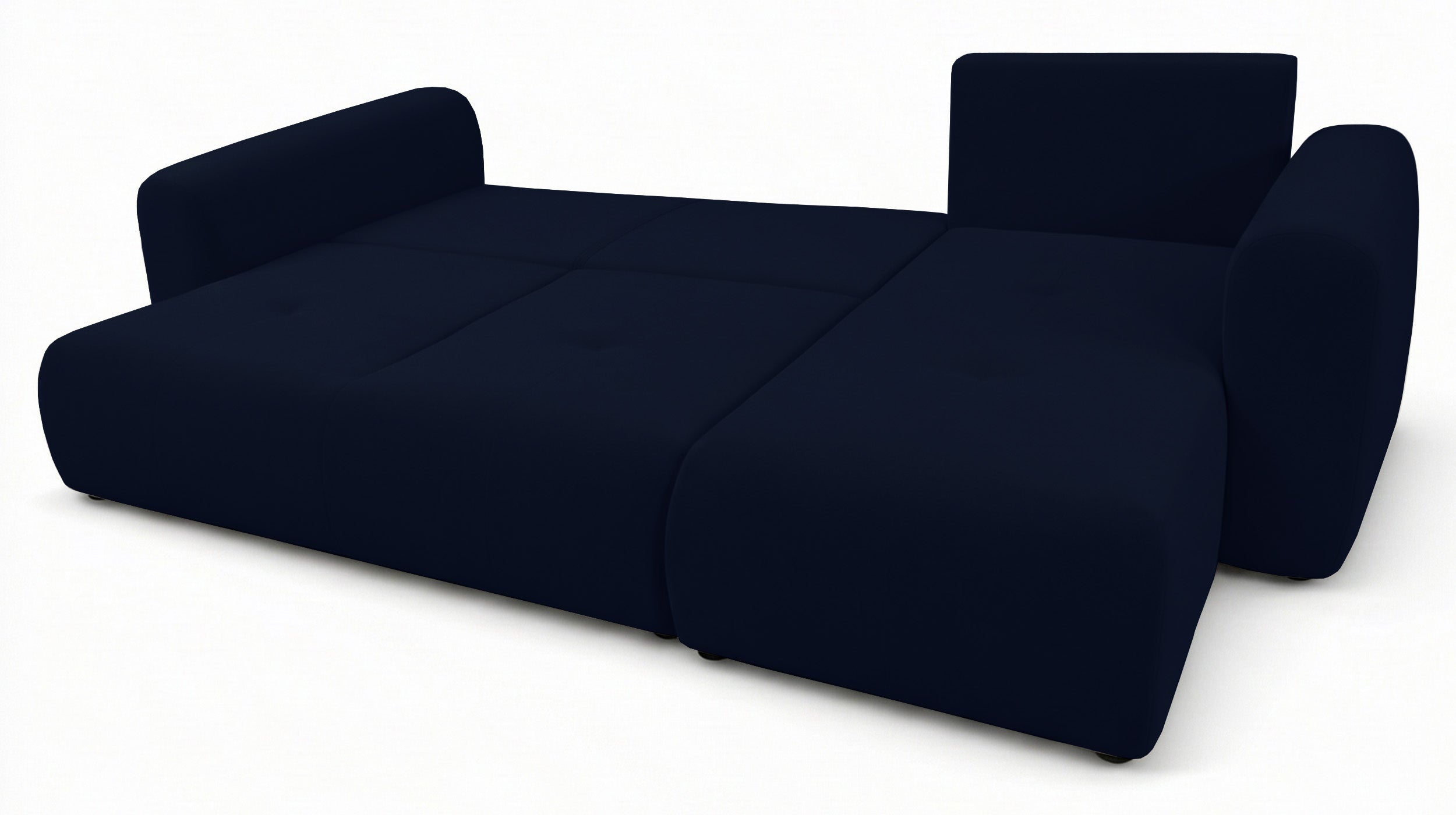 Ecksofa mit Schlaffunktion Olido, L-förmig, universell, mit Stauraum, marineblauer hydrophober Samt