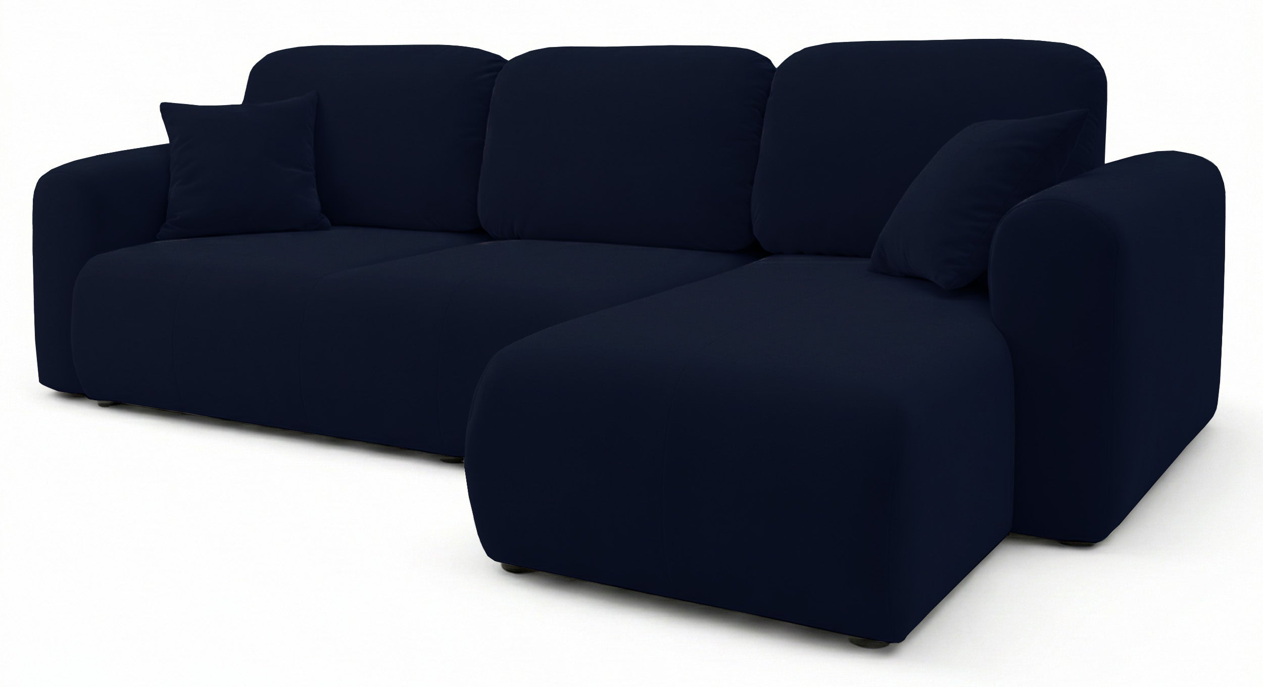 Ecksofa mit Schlaffunktion Olido, L-förmig, universell, mit Stauraum, marineblauer hydrophober Samt