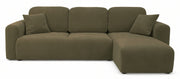 Ecksofa mit Schlafunktion Olido, L-förmig, universell, mit Stauraum, olivgrüner hydrophober Samt