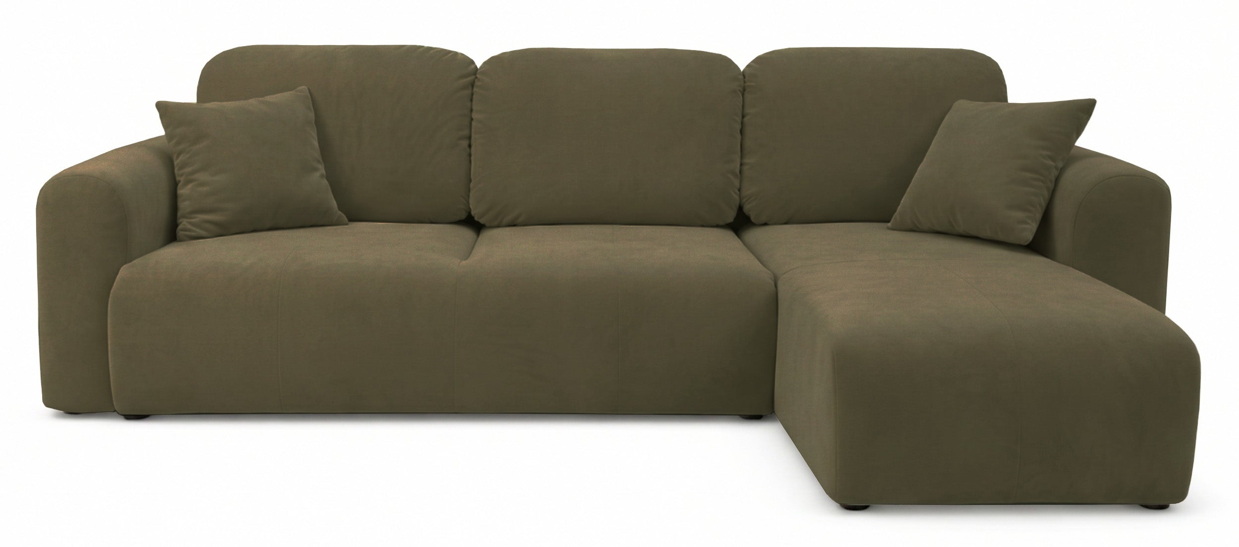 Ecksofa mit Schlafunktion Olido, L-förmig, universell, mit Stauraum, olivgrüner hydrophober Samt