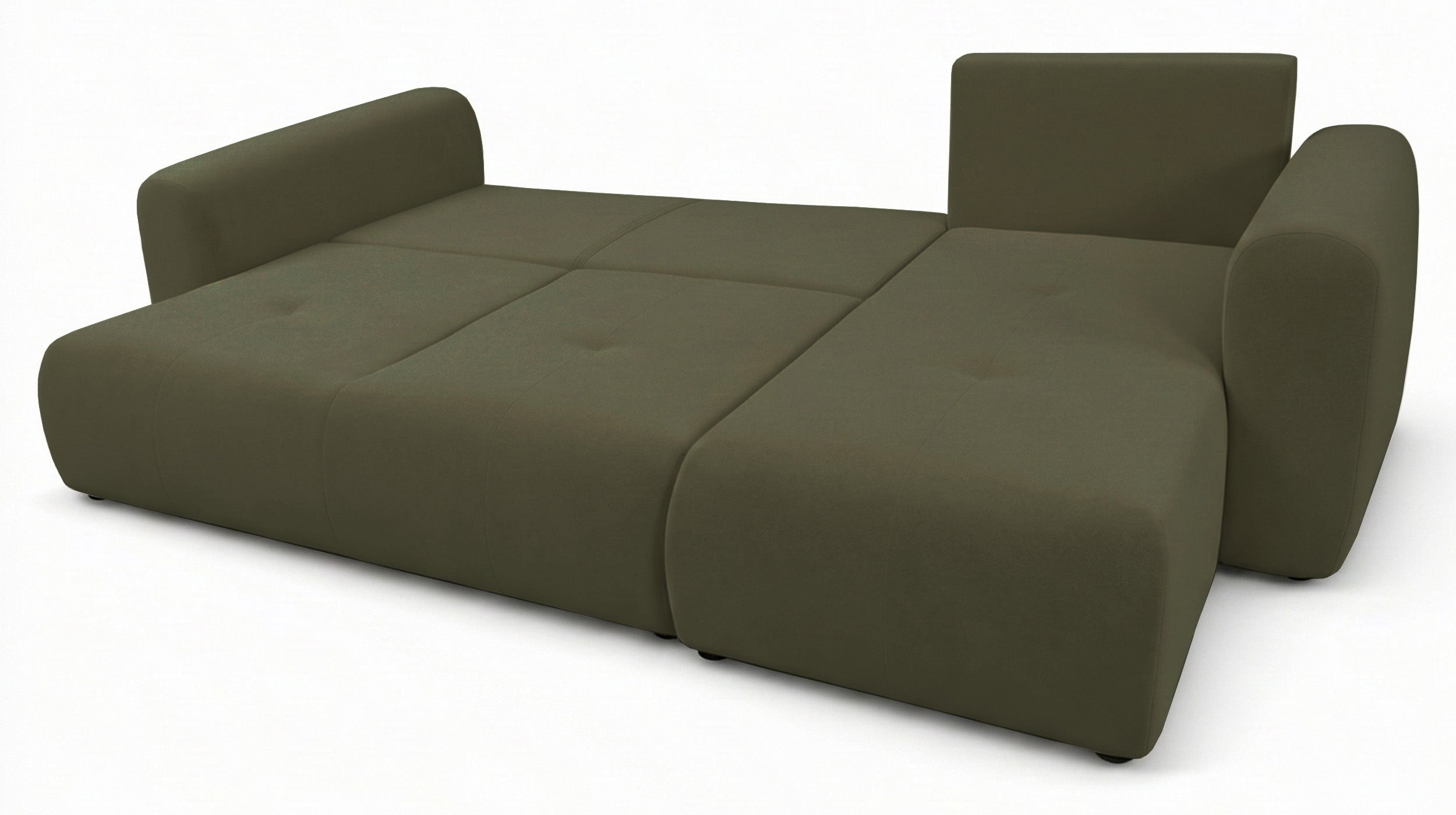 Ecksofa mit Schlafunktion Olido, L-förmig, universell, mit Stauraum, olivgrüner hydrophober Samt