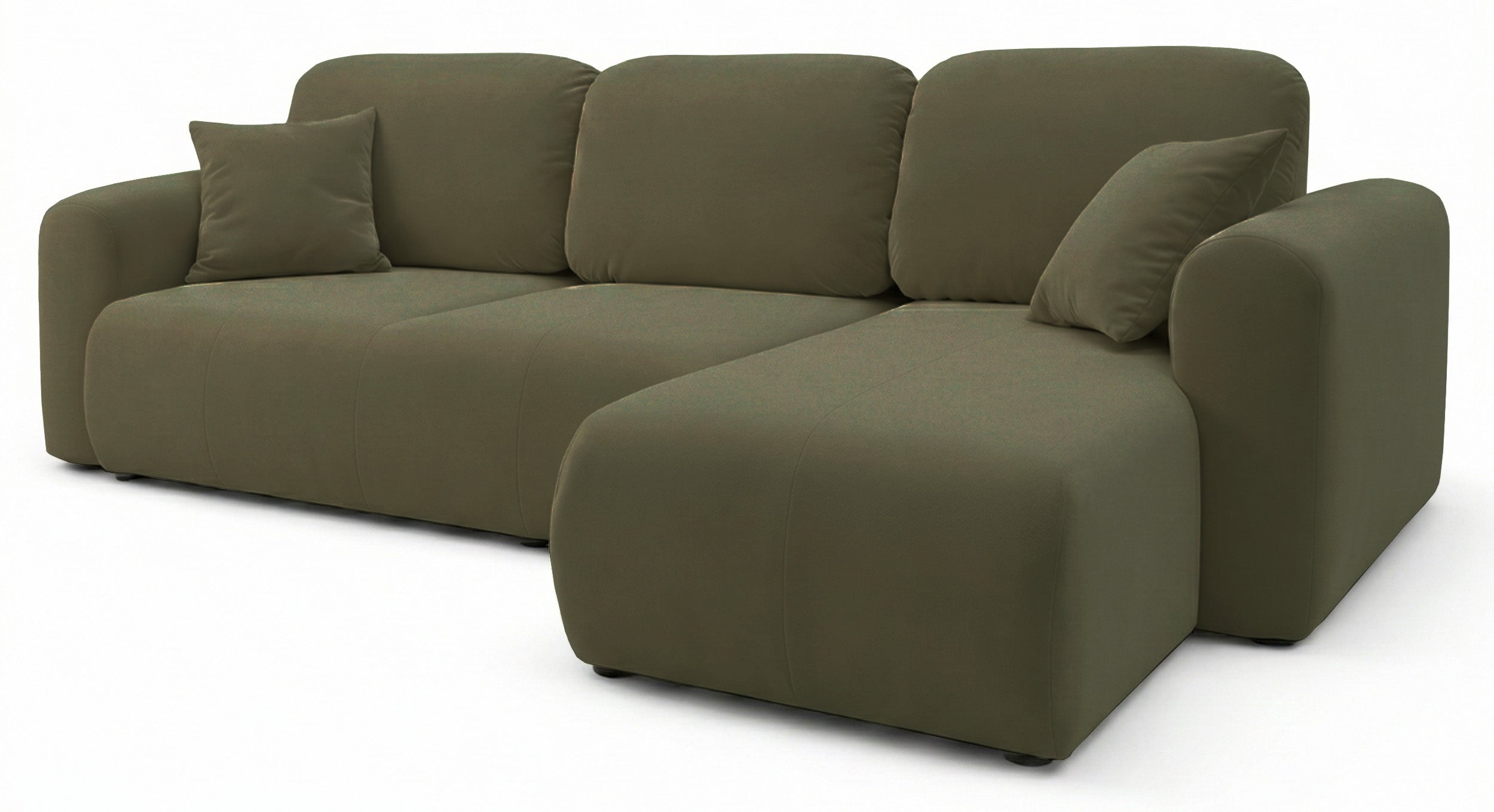 Ecksofa mit Schlafunktion Olido, L-förmig, universell, mit Stauraum, olivgrüner hydrophober Samt