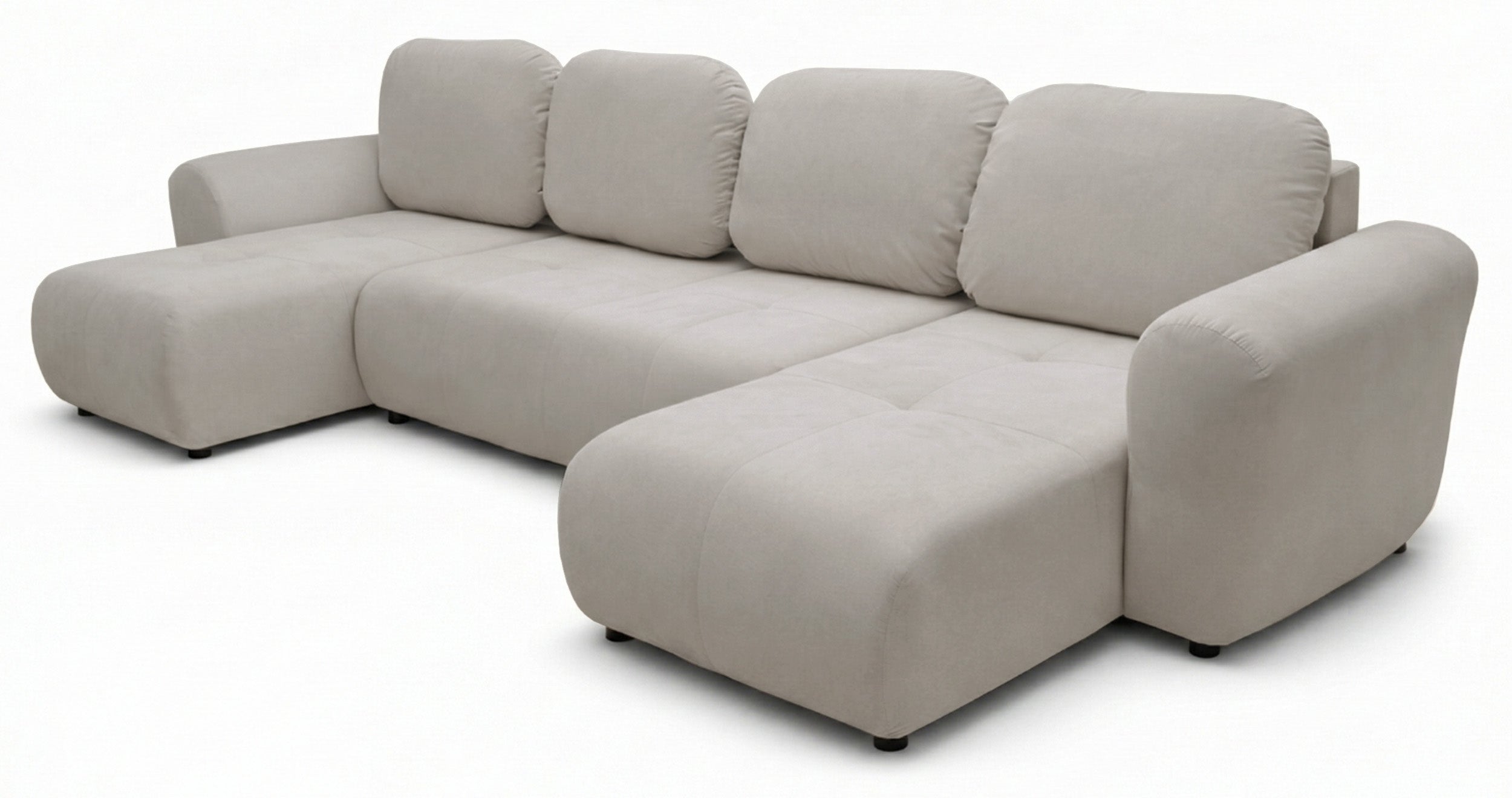 Ecksofa mit Schlaffunktion Olido U-förmig universell mit Stauraum, grau-beiger wasserabweisender Samt