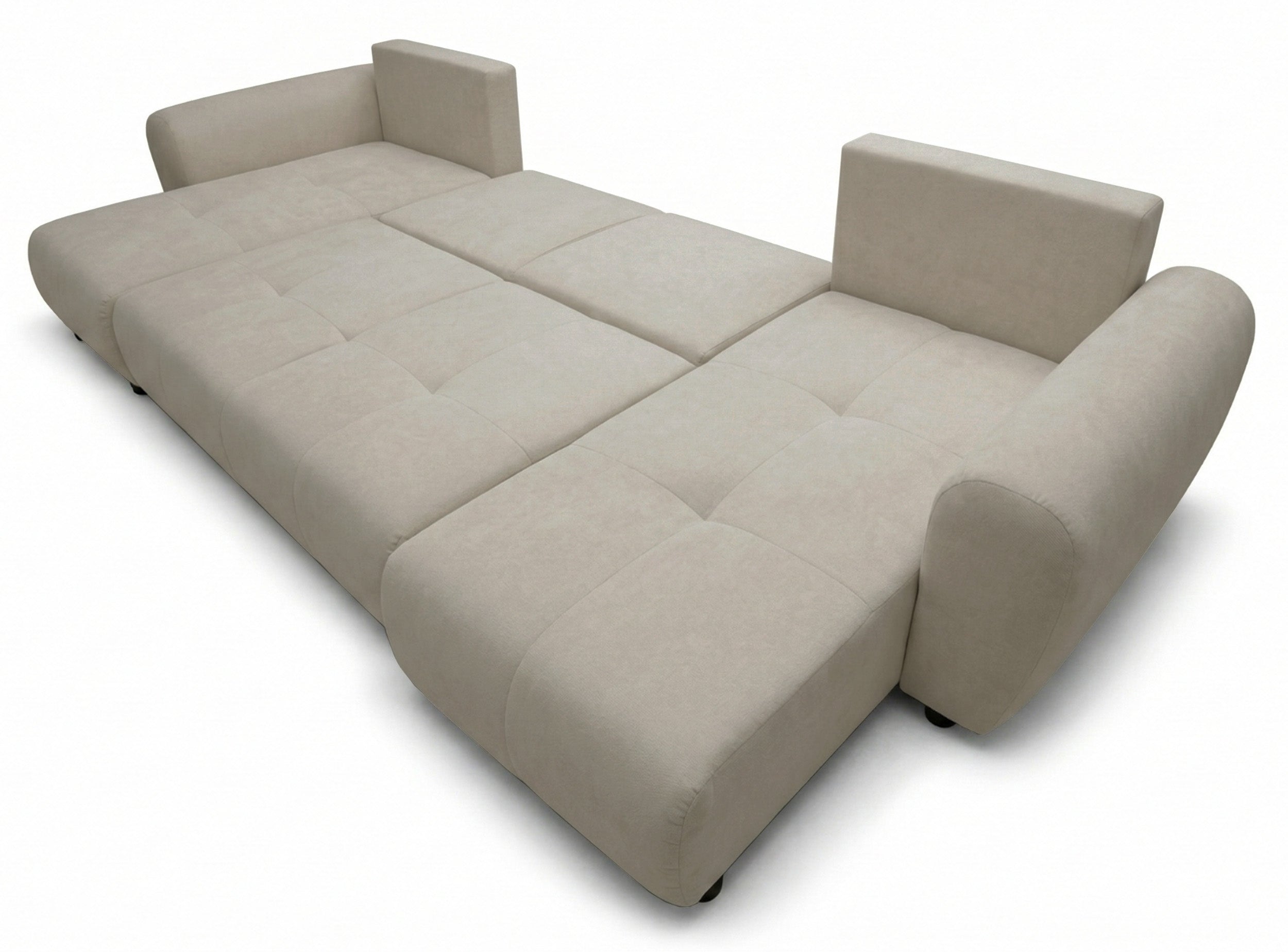 U-förmiges Ecksofa Olido mit Schlaffunktion, universell, mit Stauraum, beige, hydrophober Samtstoff