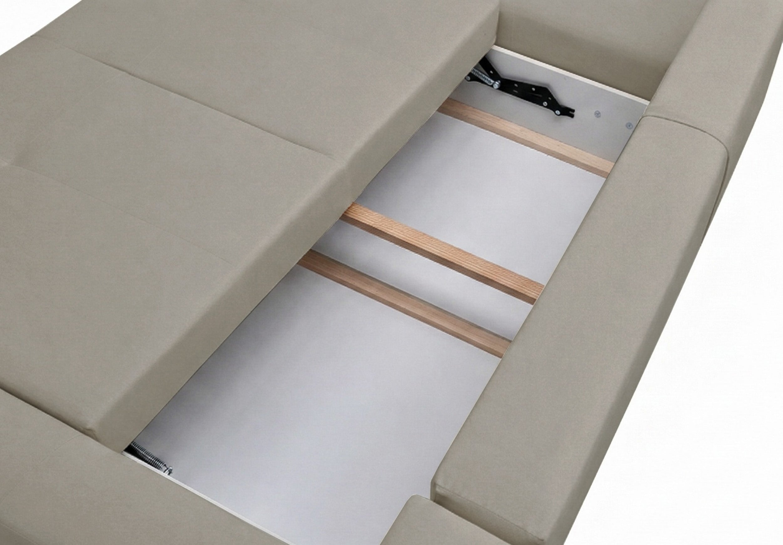 U-förmiges Ecksofa Olido mit Schlaffunktion, universell, mit Stauraum, beige, hydrophober Samtstoff