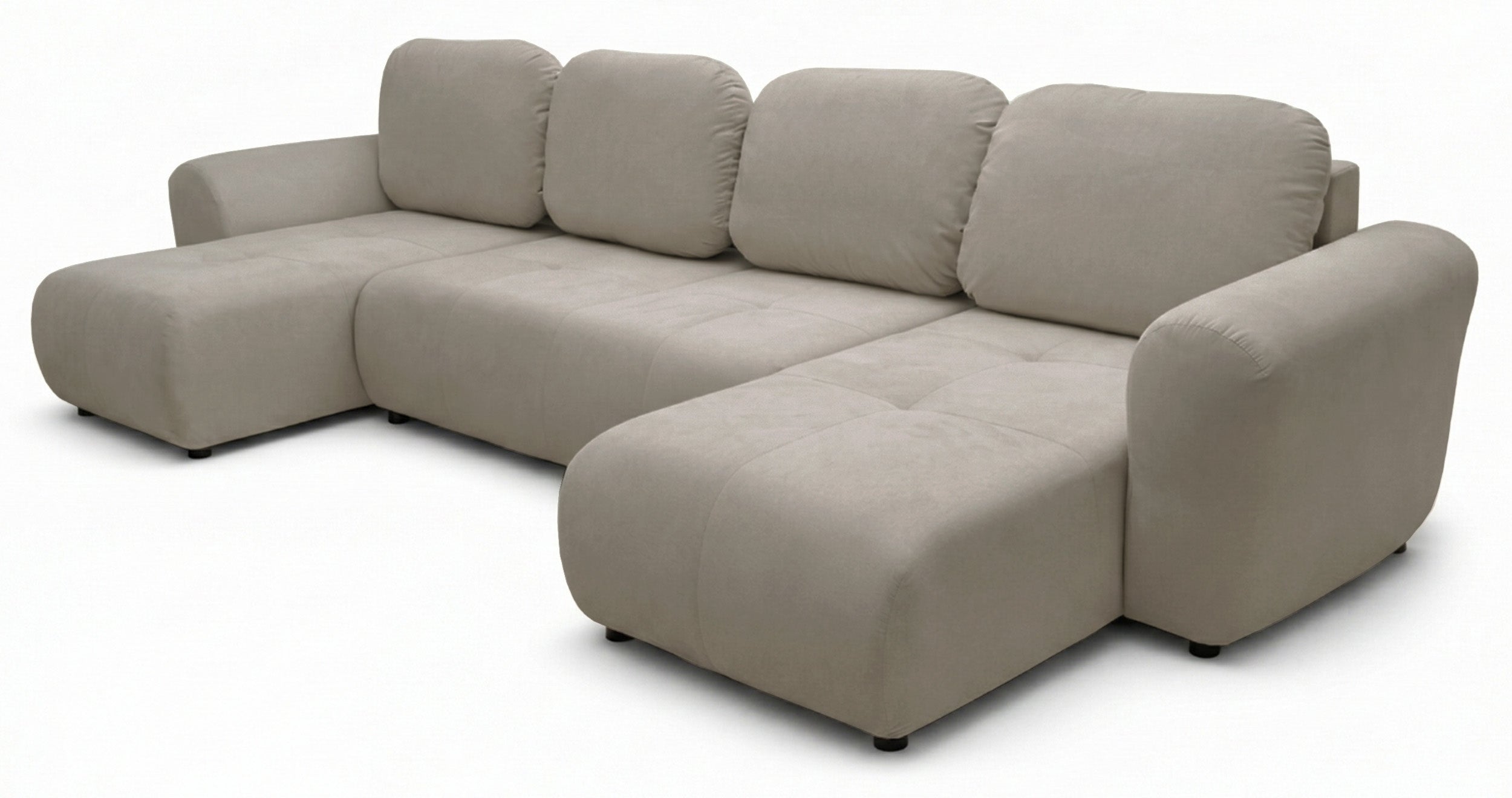 U-förmiges Ecksofa Olido mit Schlaffunktion, universell, mit Stauraum, beige, hydrophober Samtstoff