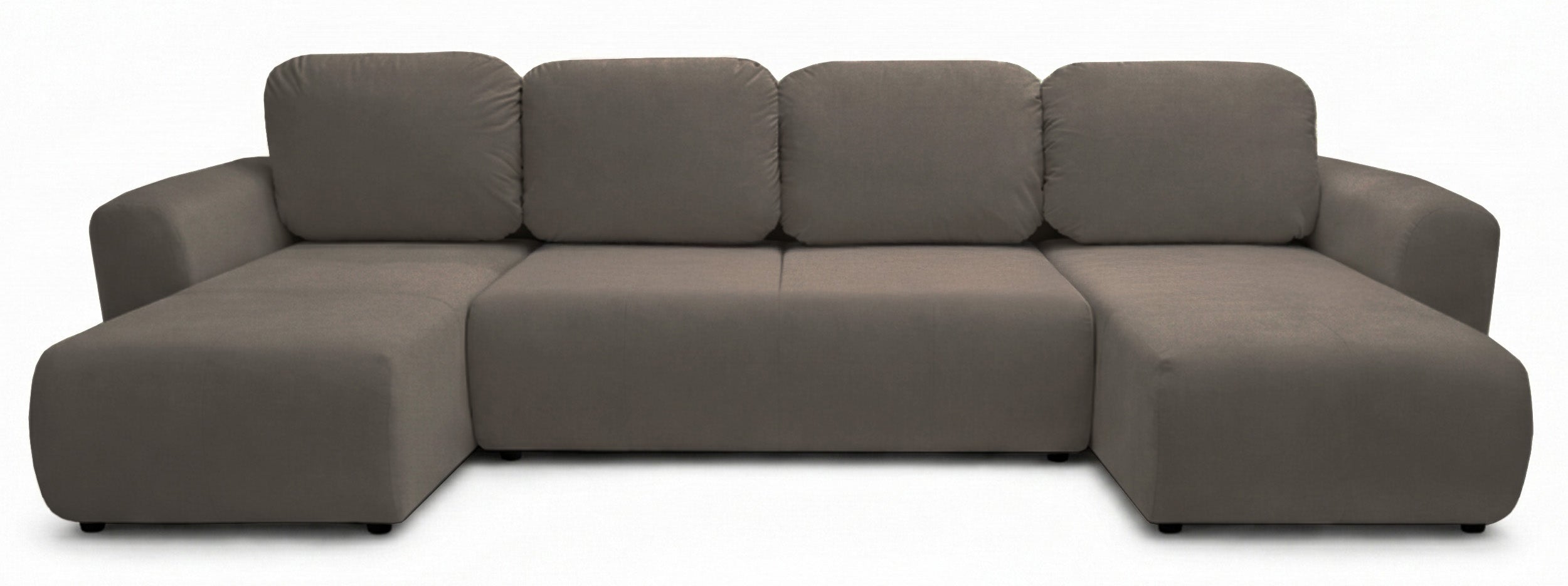 Ecksofa mit Schlaffunktion Olido, U-förmig, universell, mit Stauraum, dunkelbeige, wasserabweisender Samtstoff