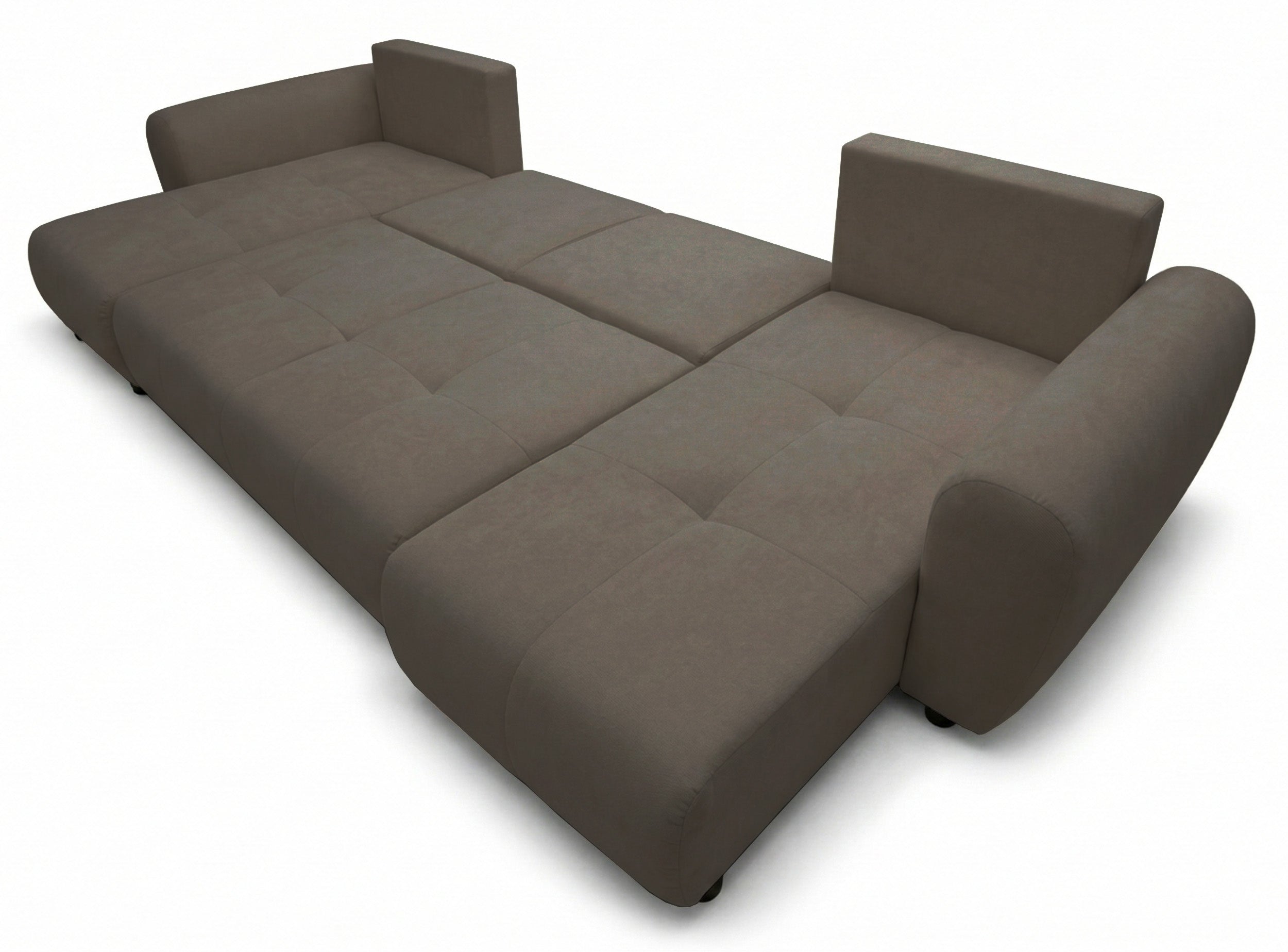 Ecksofa mit Schlaffunktion Olido, U-förmig, universell, mit Stauraum, dunkelbeige, wasserabweisender Samtstoff