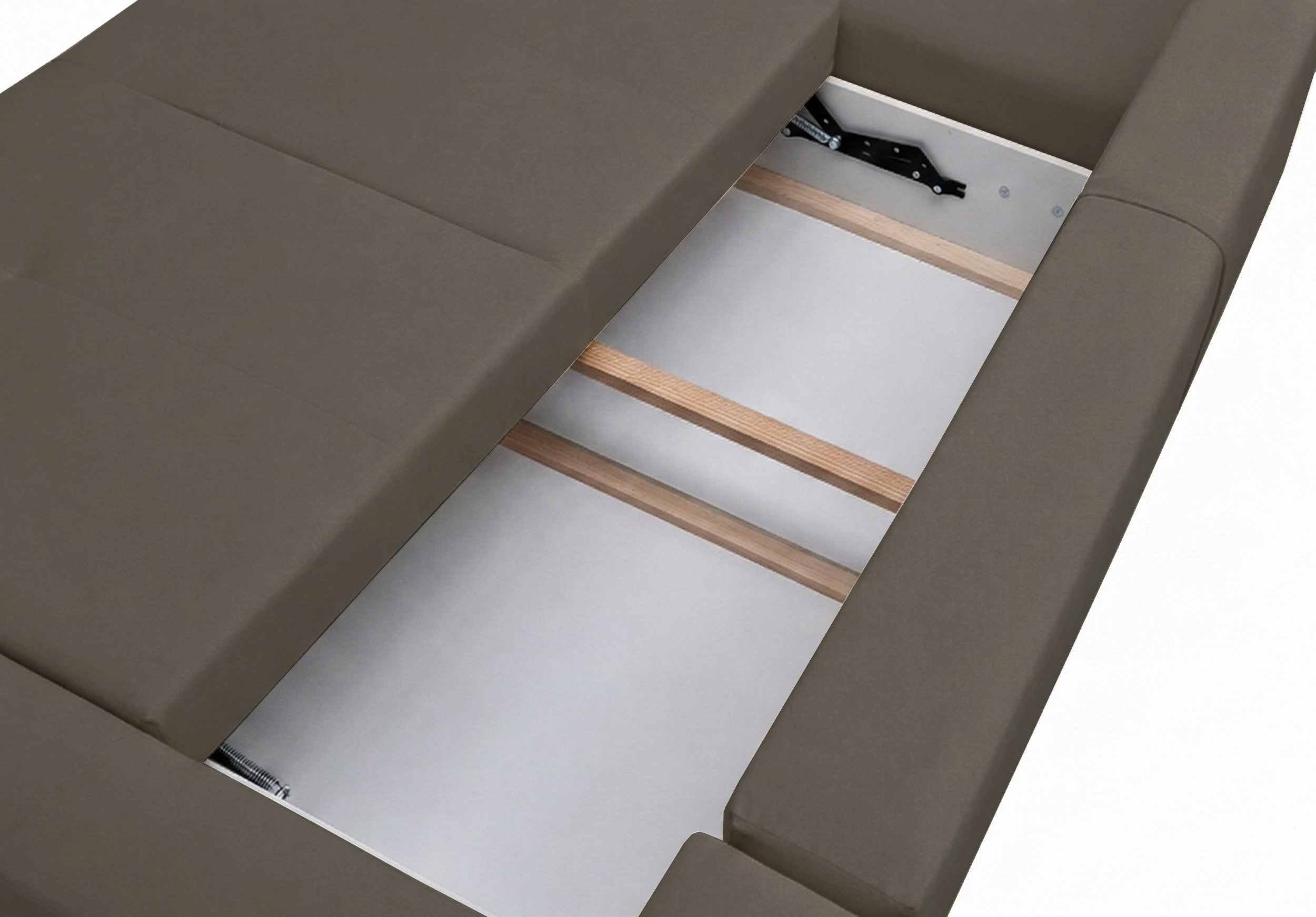 Ecksofa mit Schlaffunktion Olido, U-förmig, universell, mit Stauraum, dunkelbeige, wasserabweisender Samtstoff