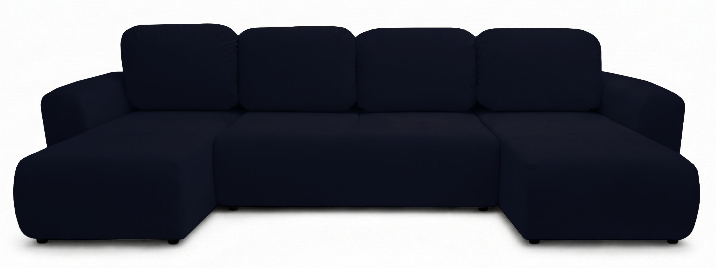 U-förmiges Ecksofa Olido mit Schlaffunktion, universell, mit Stauraum, marineblauer hydrophober Samtstoff