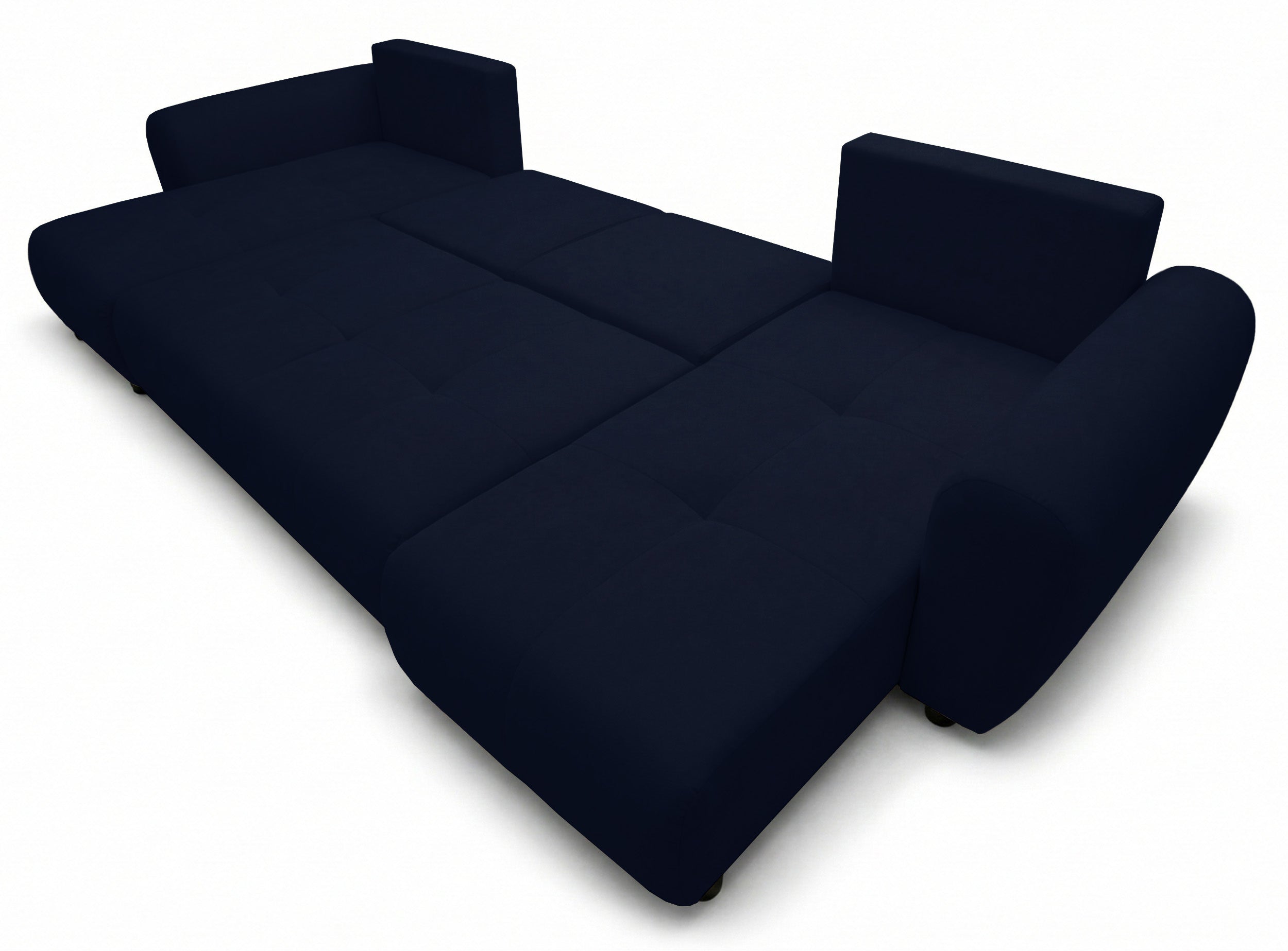 U-förmiges Ecksofa Olido mit Schlaffunktion, universell, mit Stauraum, marineblauer hydrophober Samtstoff