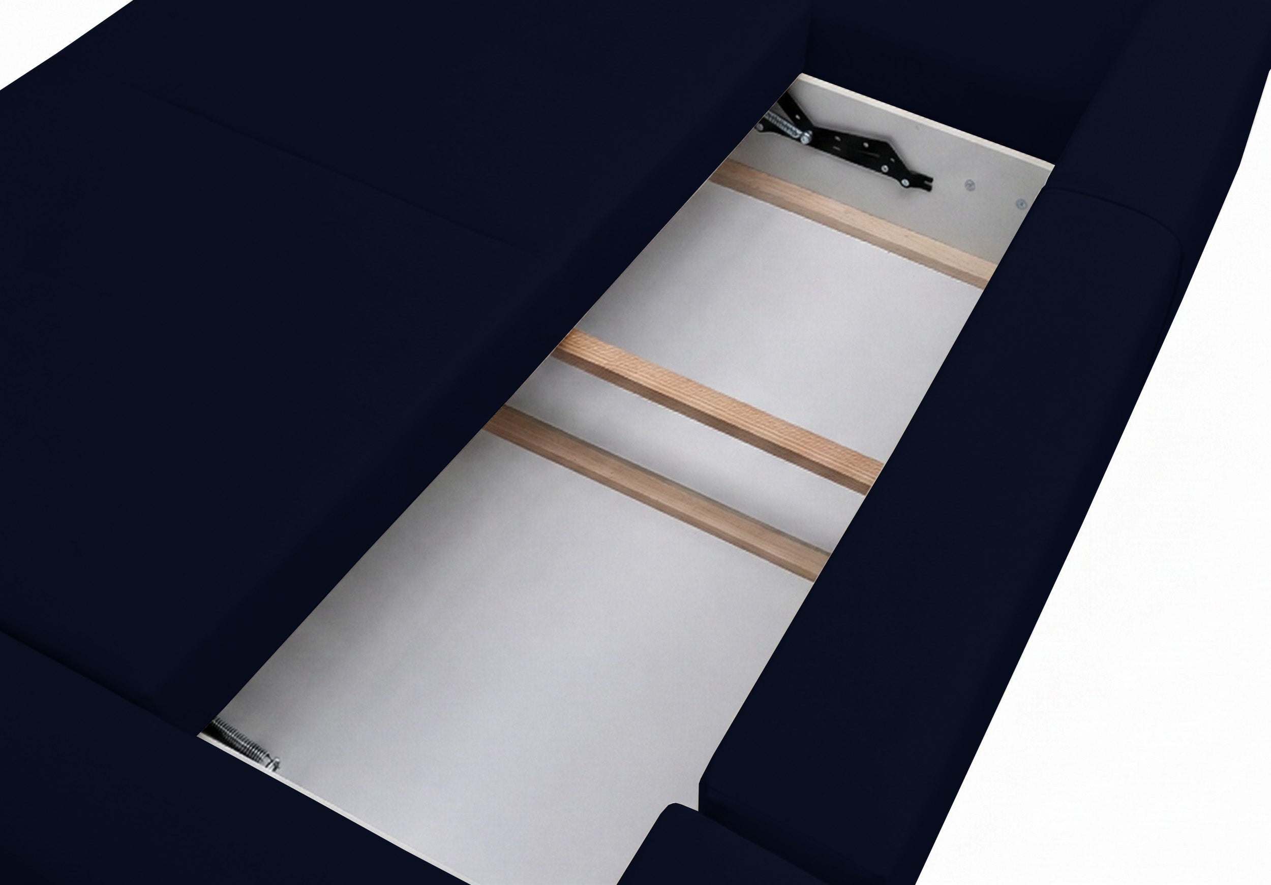 U-förmiges Ecksofa Olido mit Schlaffunktion, universell, mit Stauraum, marineblauer hydrophober Samtstoff