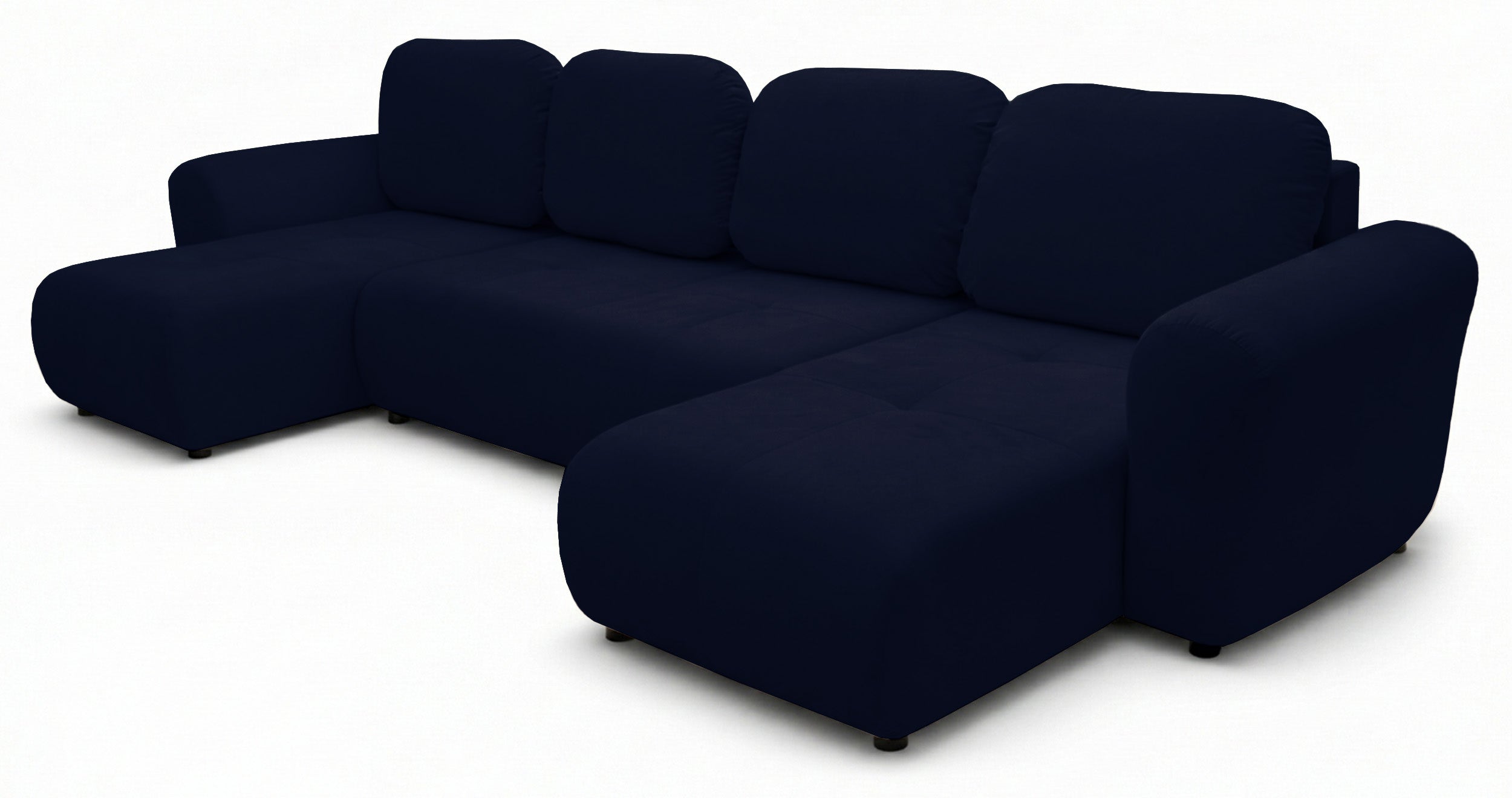 U-förmiges Ecksofa Olido mit Schlaffunktion, universell, mit Stauraum, marineblauer hydrophober Samtstoff