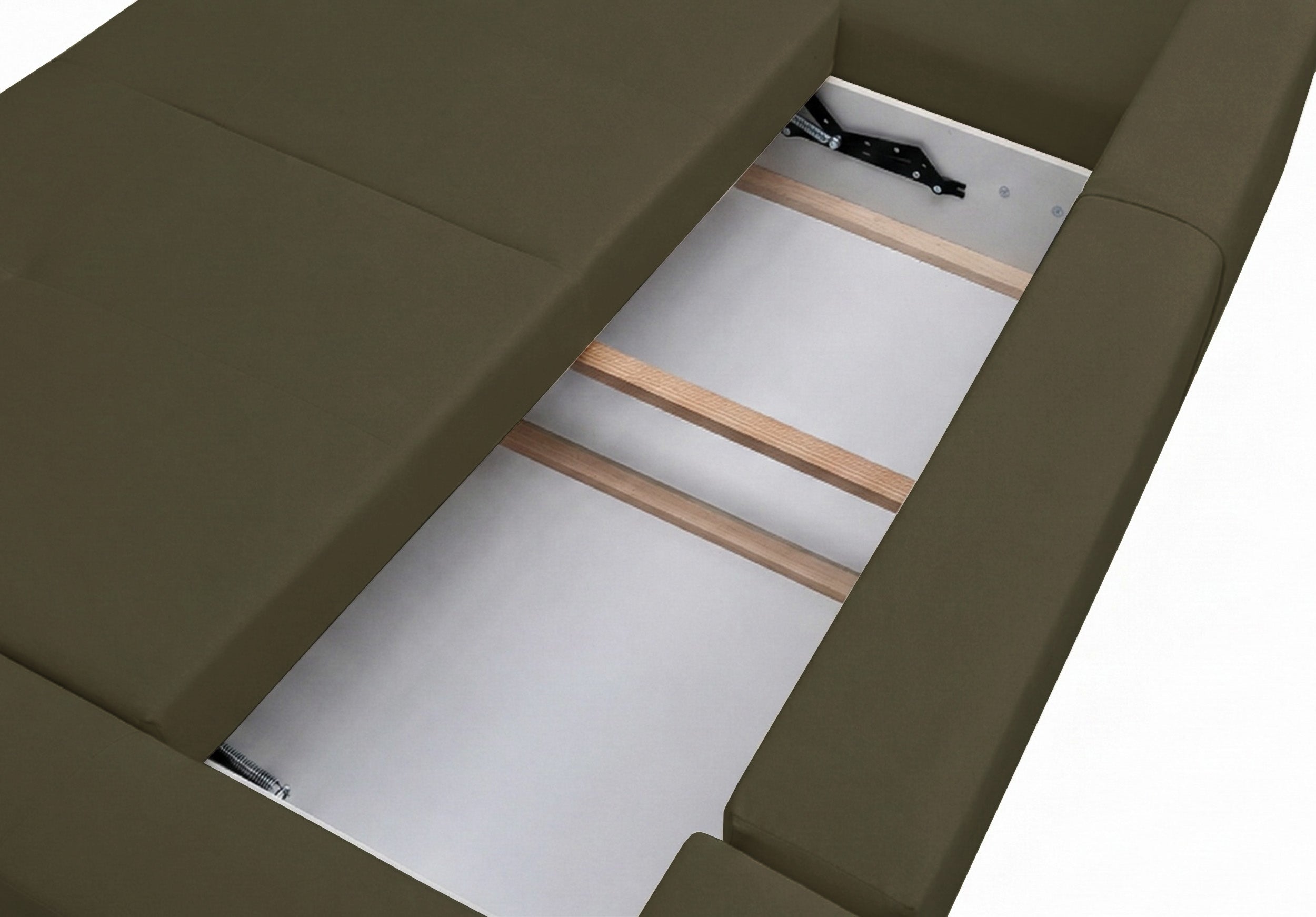 U-förmige Eckcouch Olido mit Schlaffunktion, universell, mit Stauraum, olivfarbener hydrophober Samtbezug