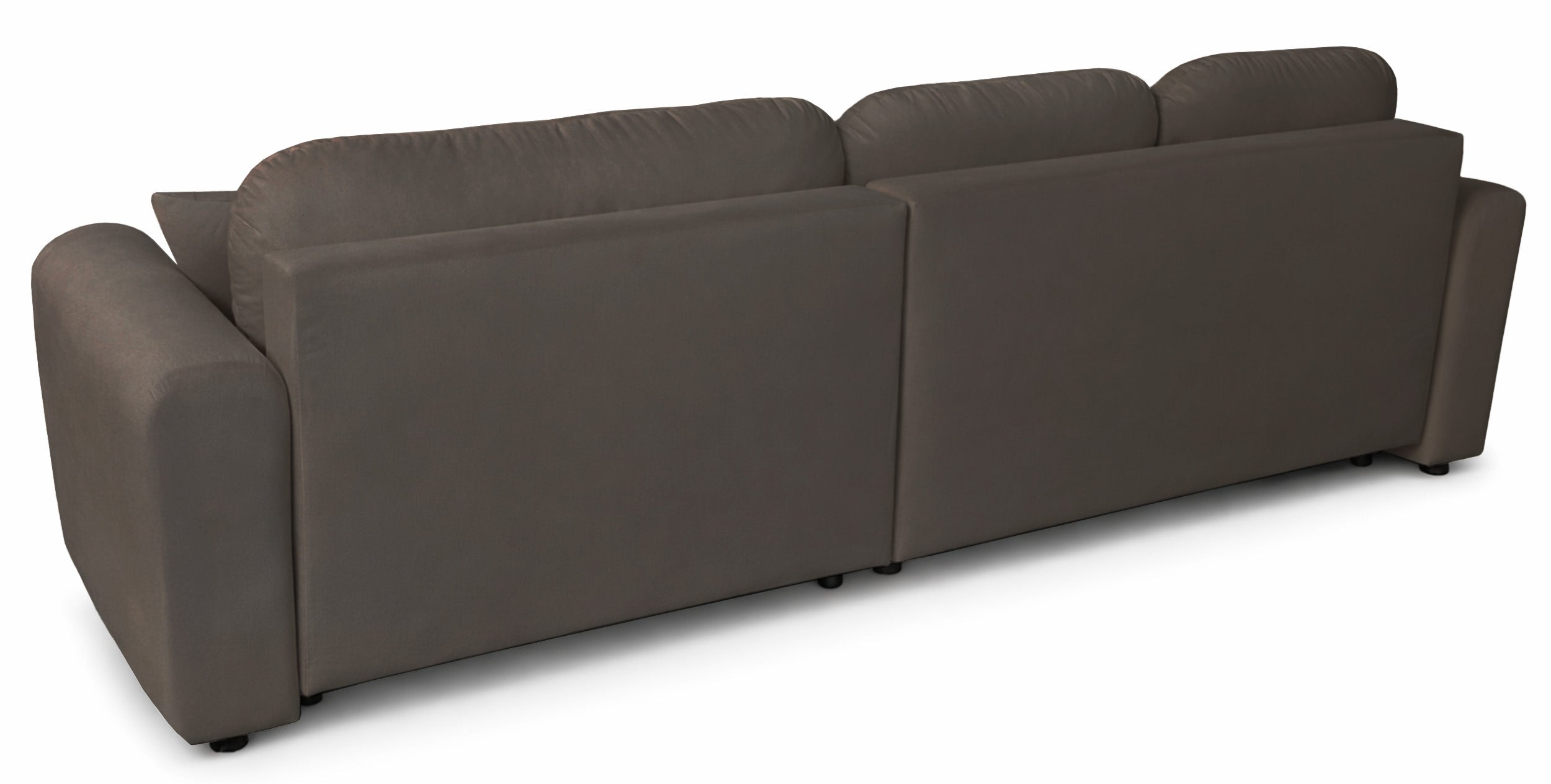 Große L-förmige Eckcouch Olido mit Schlaffunktion, universell einsetzbar, mit Stauraum, dunkelbeige, hydrophober Veloursstoff