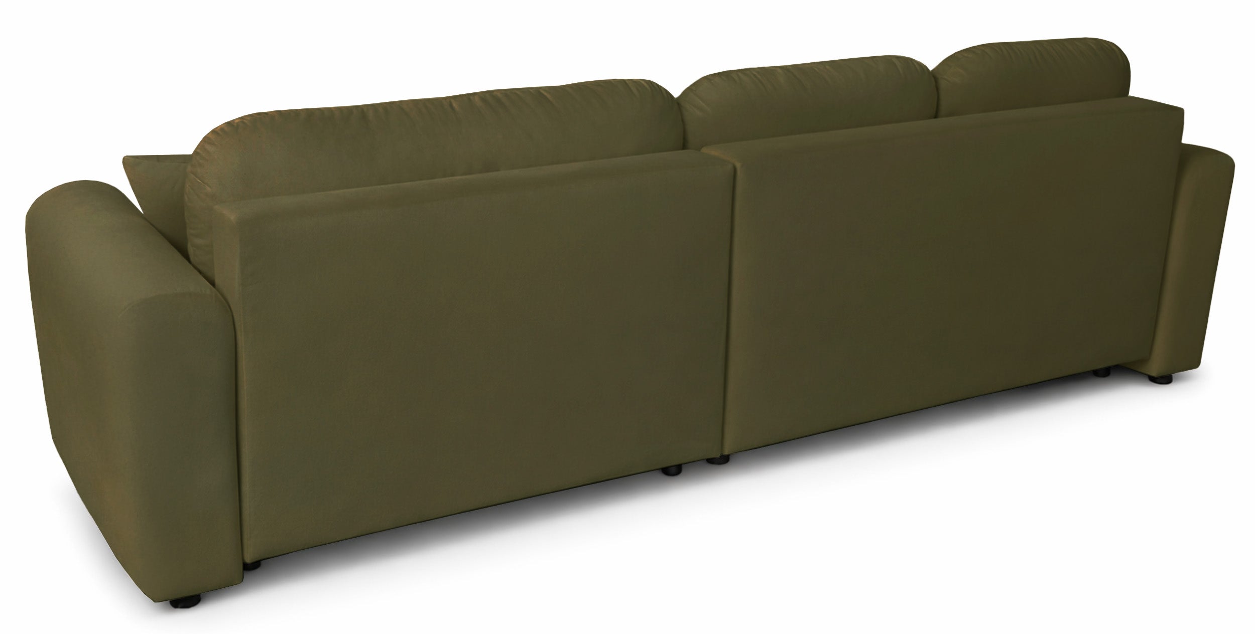Großes L-förmiges Ecksofa Olido mit Schlaffunktion, universell, mit Stauraum, olivgrüner hydrophober Samtbezug