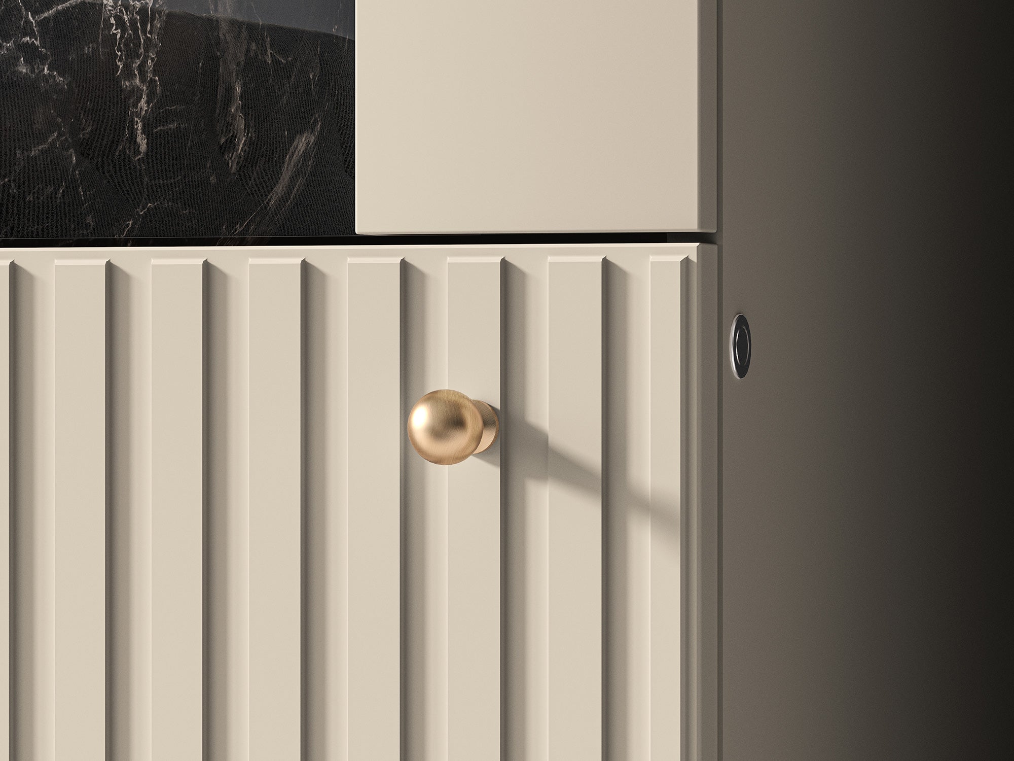 Einflügeliges Caletto-Schrankelement 55 cm mit dekorativen Lamellen, beige
