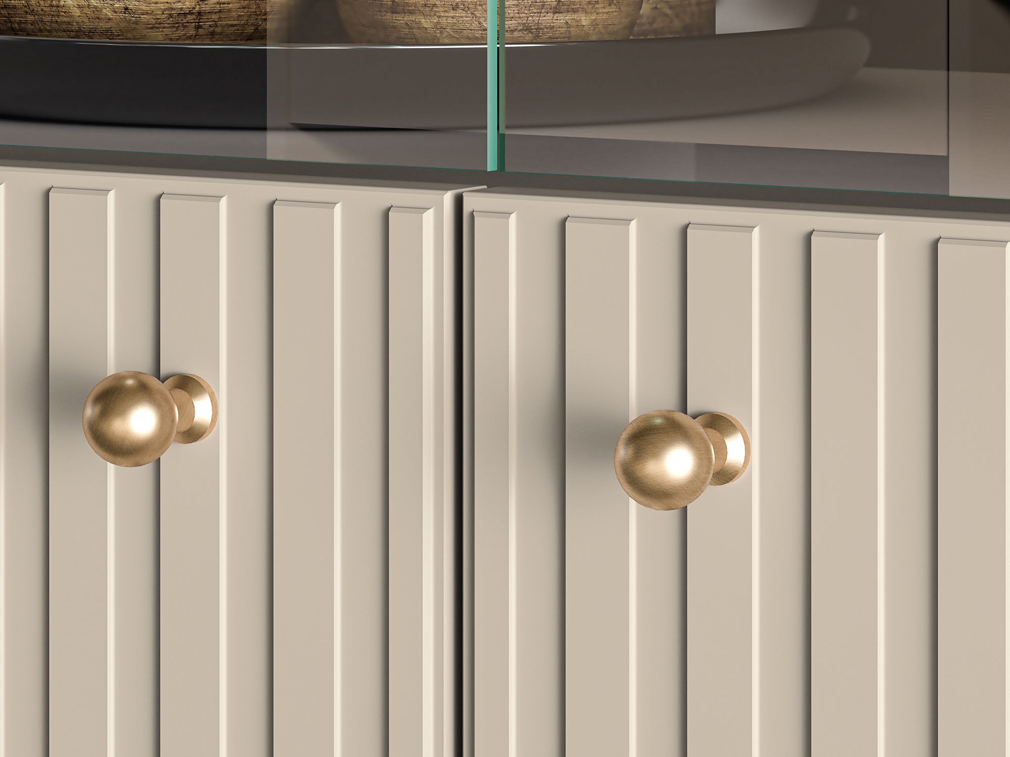 Zweiflügeliger Schrank Caletto 92 cm mit dekorativen Lamellen, beige
