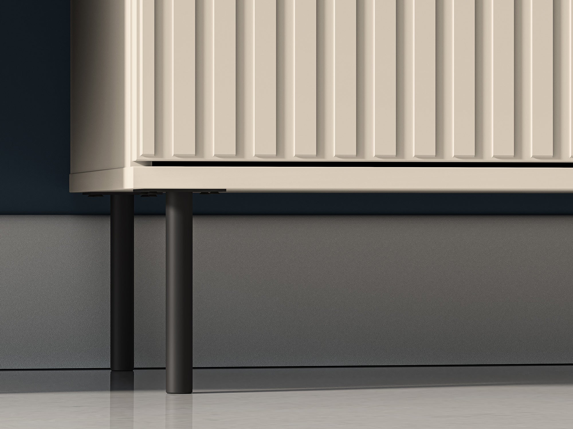 Zweiturige Kommode Caletto mit drei Schubladen, 160 cm, dekorative Lamellen, beige
