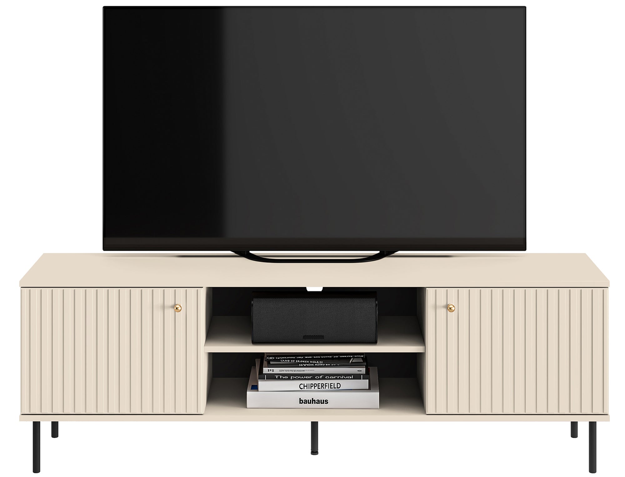 TV-Schrank Caletto 160 cm mit dekorativen Lamellen, beige