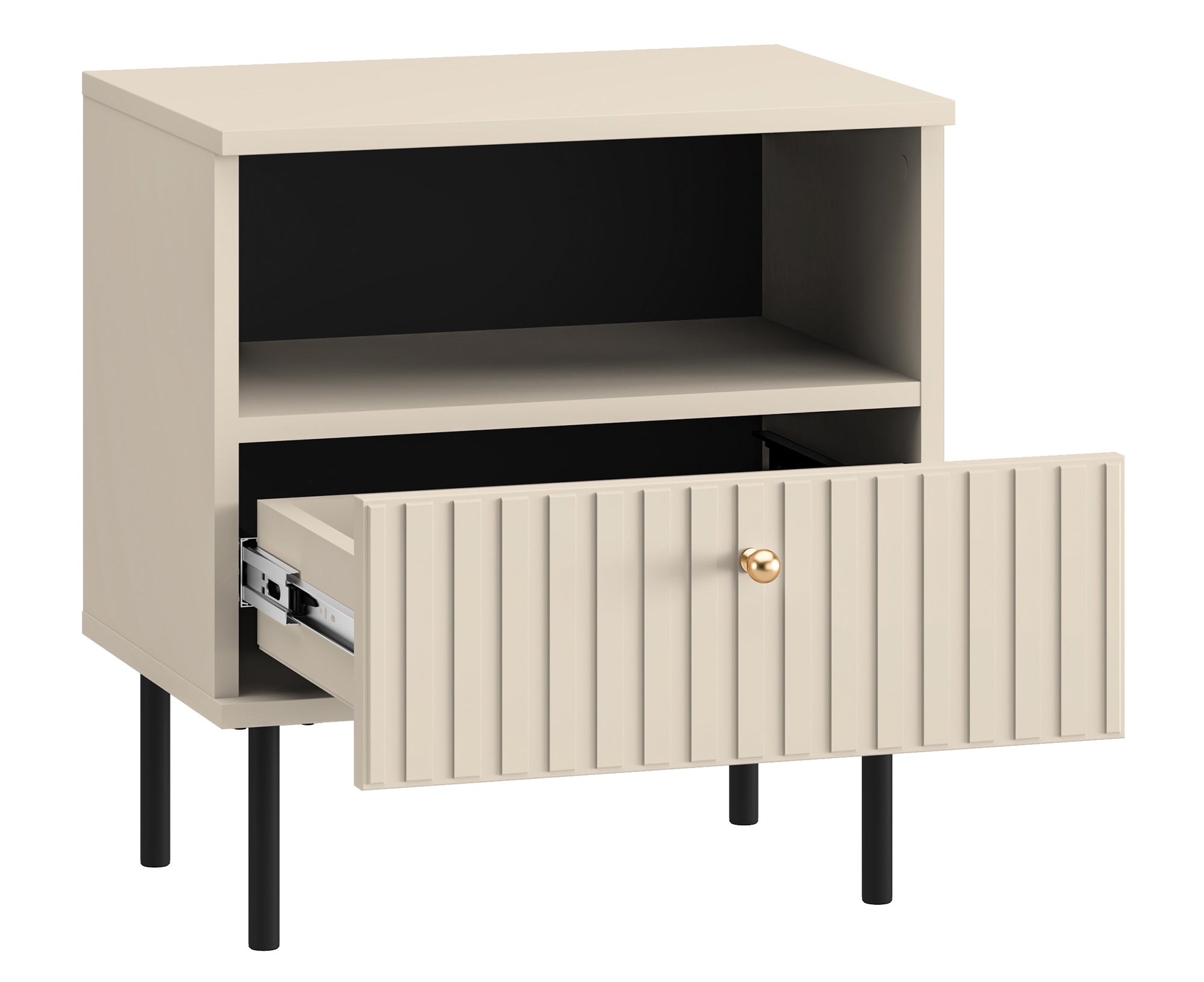 Nachttisch Caletto mit Schublade 50 cm dekorative Lamellen beige