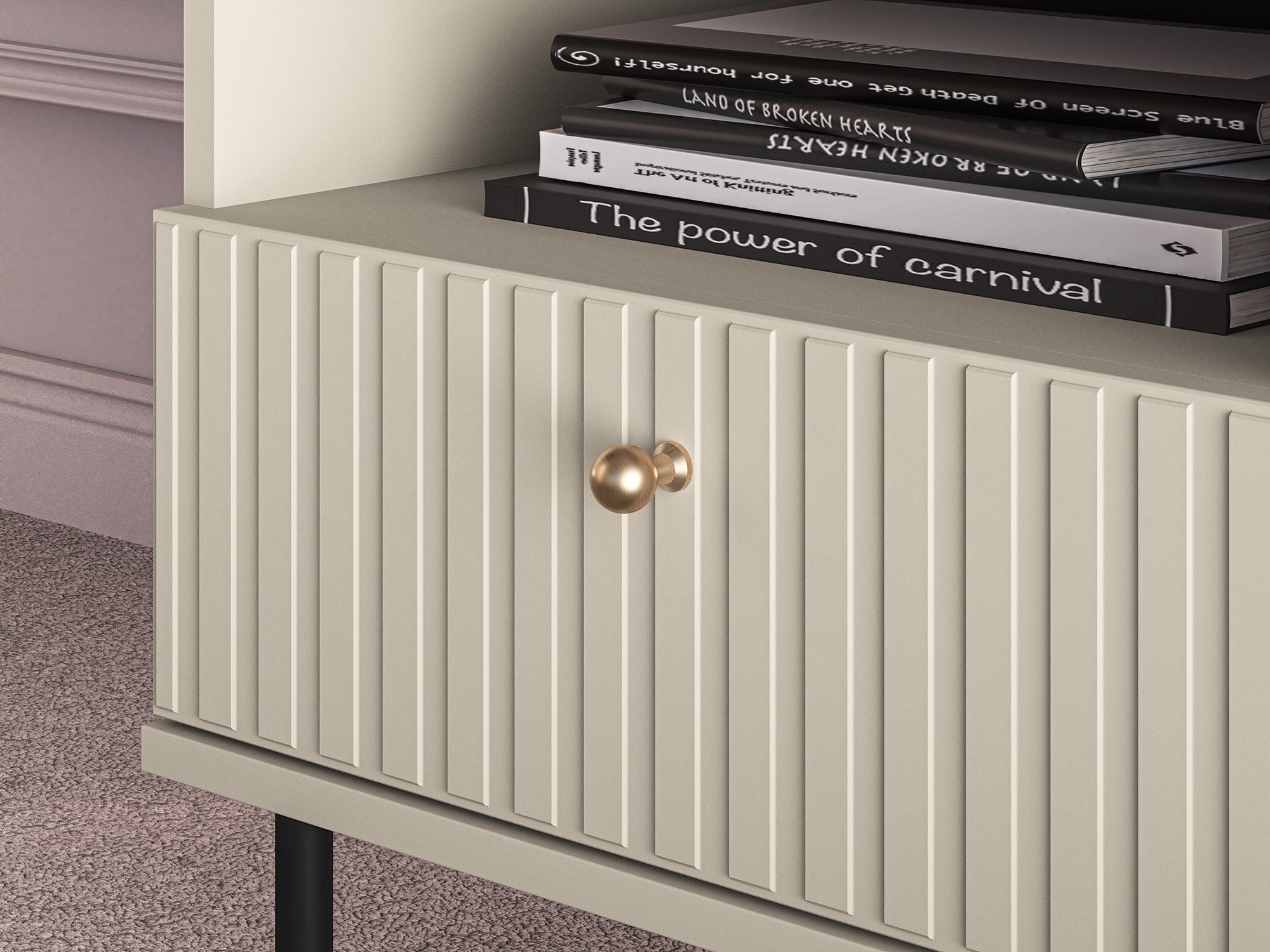 Nachttisch Caletto mit Schublade 50 cm dekorative Lamellen beige