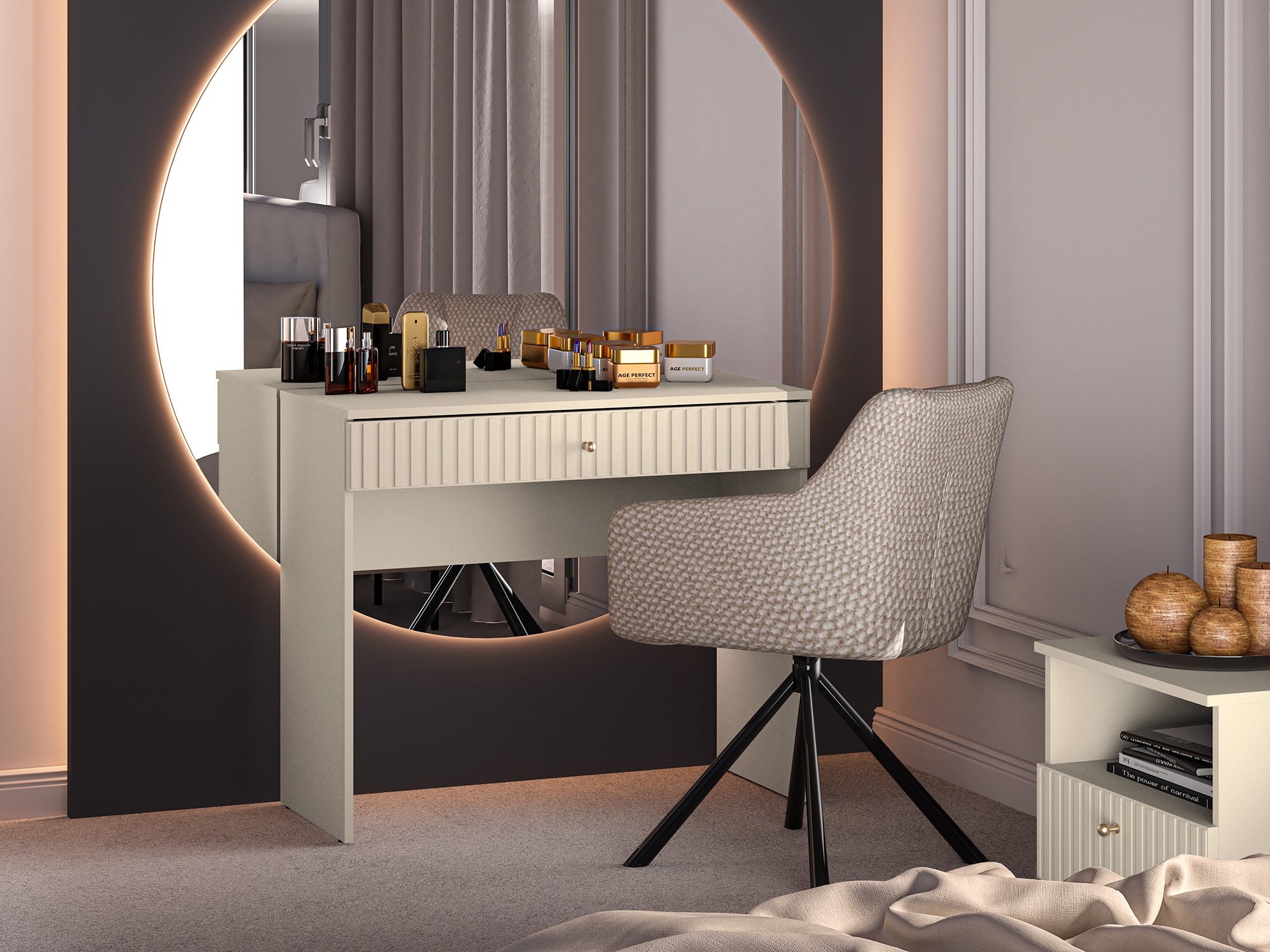 Caletto Schminktisch mit Schublade 92 cm, dekorative Lamellen, beige