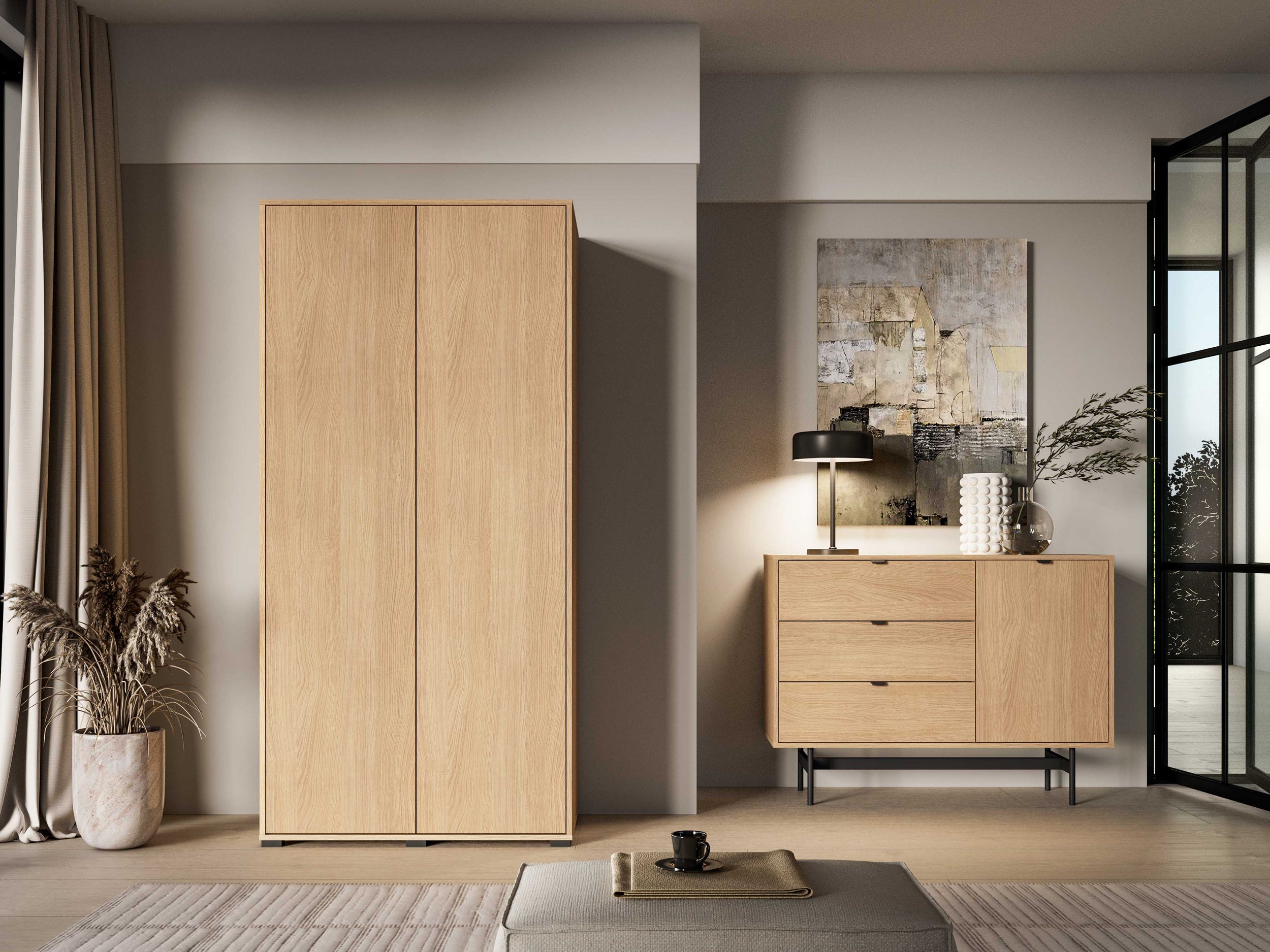 Zweiflügeliger Schrank Reynos 92 cm Eiche Mavelie