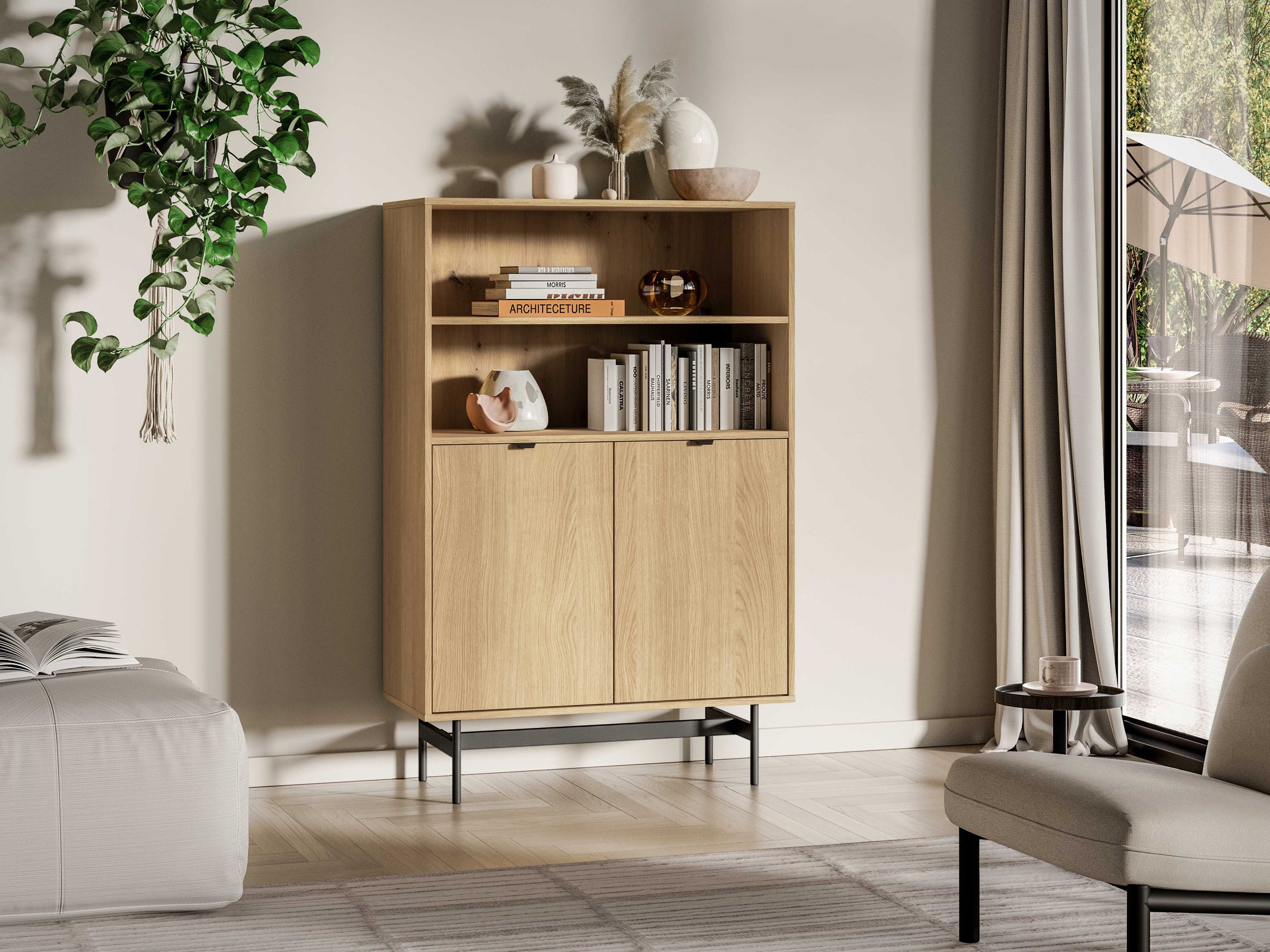 Zweiturige Kommode Reynos mit zwei Fächern, 92 cm, Eiche Mavelie