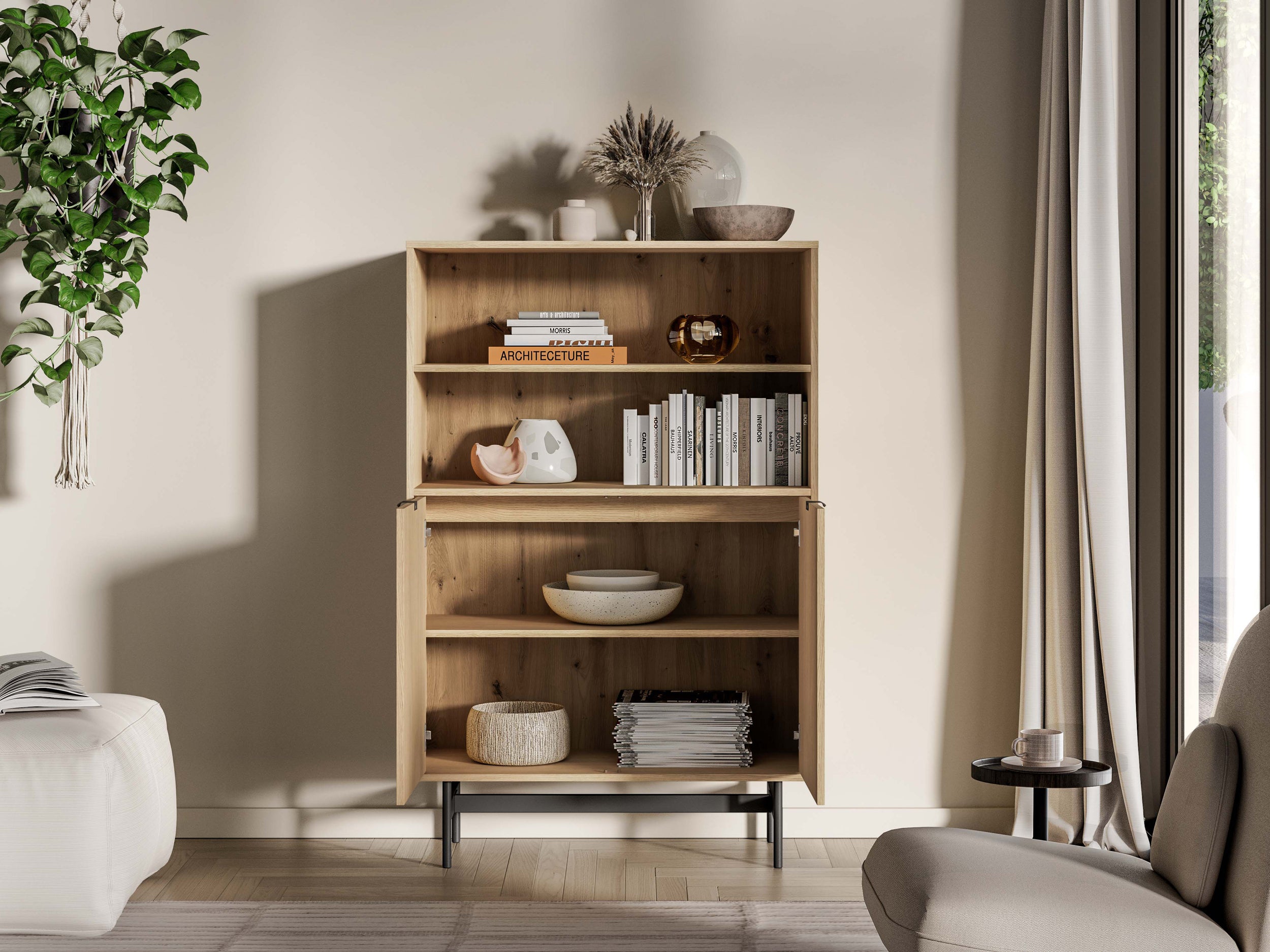 Zweiturige Kommode Reynos mit zwei Fächern, 92 cm, Eiche Mavelie