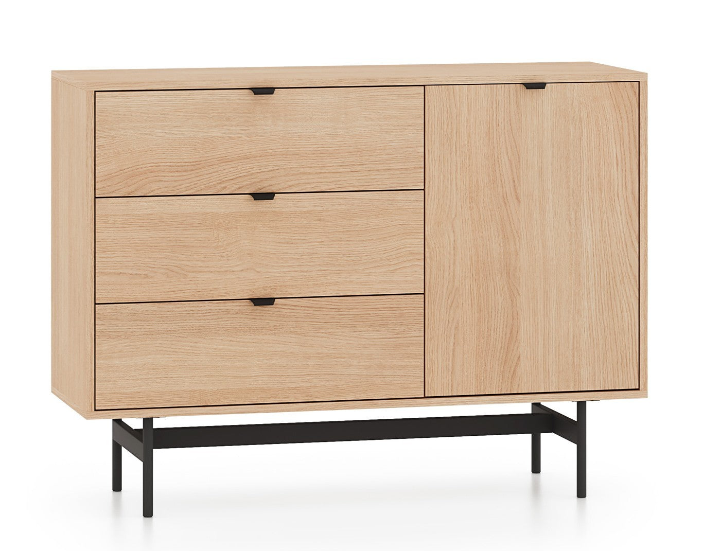 Reynos Einzeltür-Kommode mit drei Schubladen, 92 cm, Eiche Mavelie