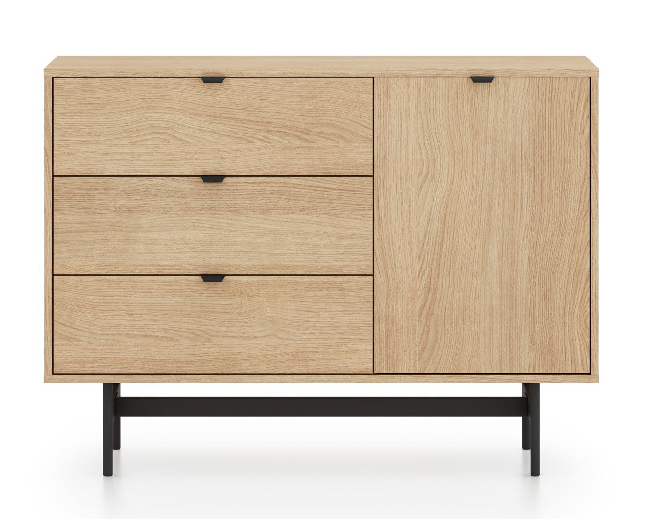 Reynos Einzeltür-Kommode mit drei Schubladen, 92 cm, Eiche Mavelie