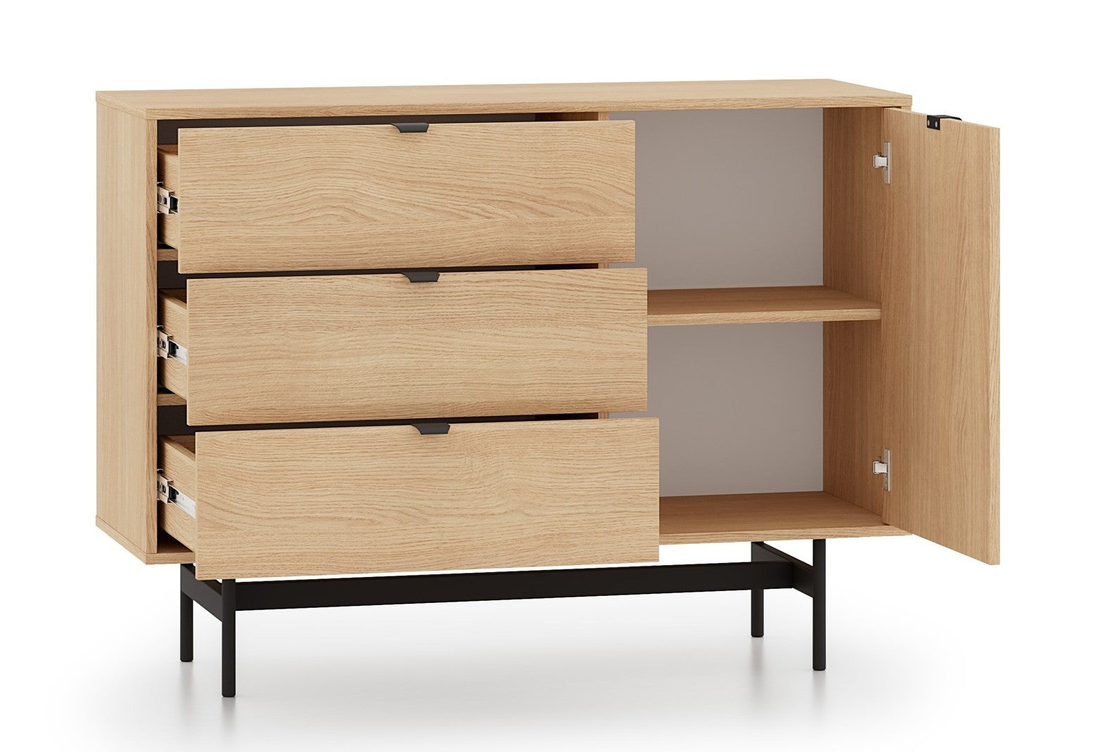 Reynos Einzeltür-Kommode mit drei Schubladen, 92 cm, Eiche Mavelie