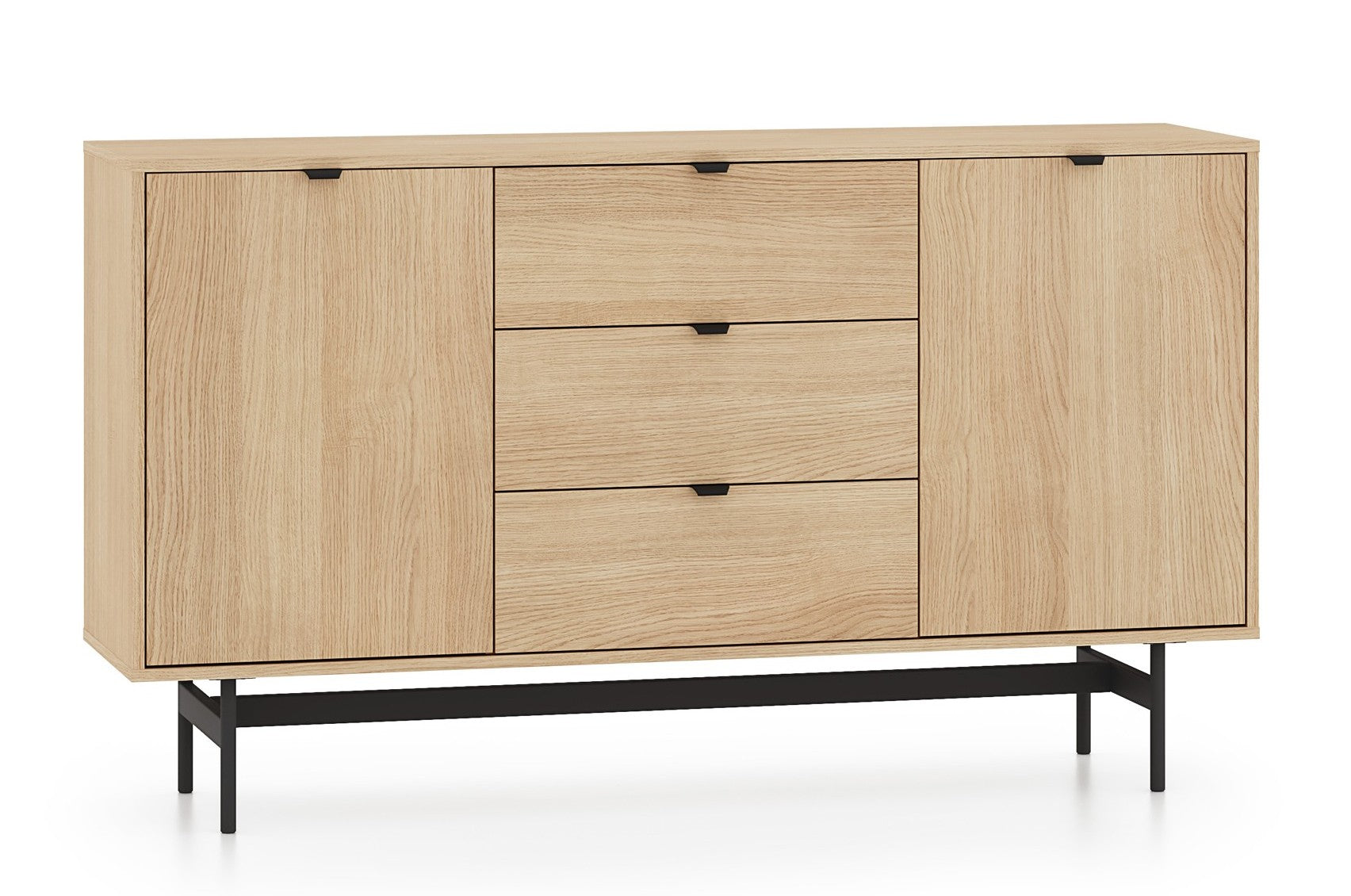 Zweiturige Kommode Reynos mit drei Schubladen, 150 cm, Eiche Mavelie