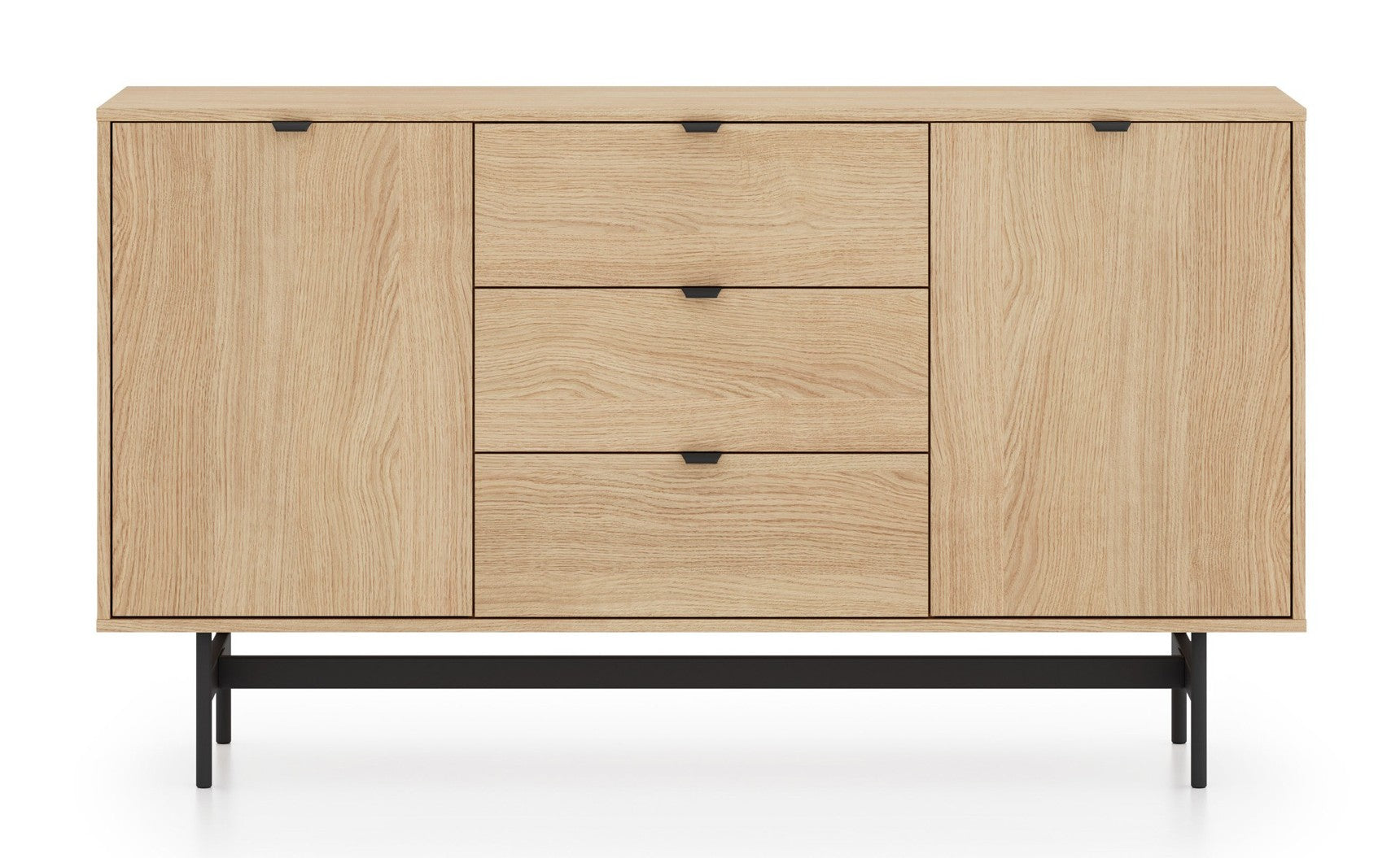 Zweiturige Kommode Reynos mit drei Schubladen, 150 cm, Eiche Mavelie