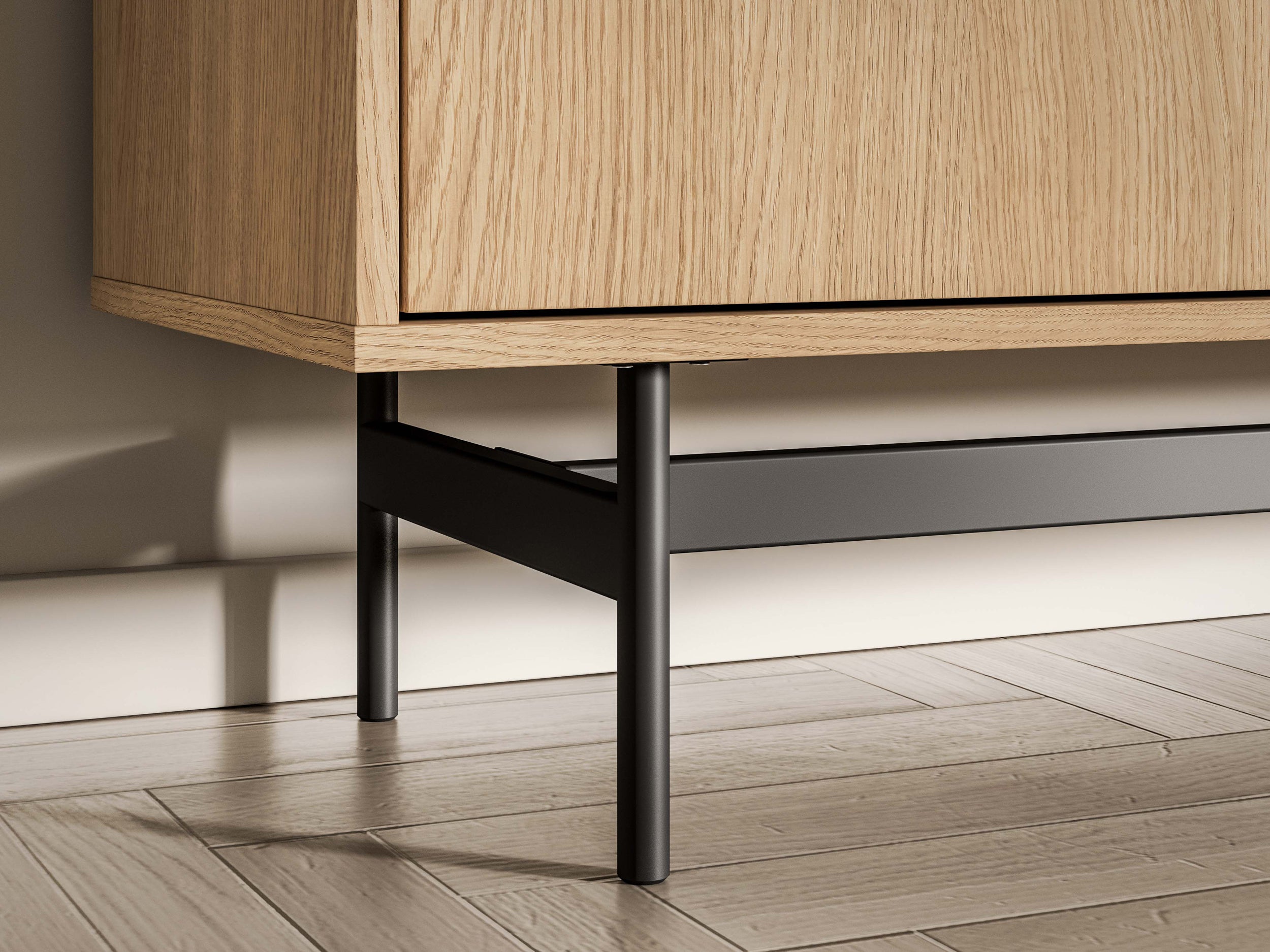 Zweiturige Kommode Reynos mit drei Schubladen, 150 cm, Eiche Mavelie
