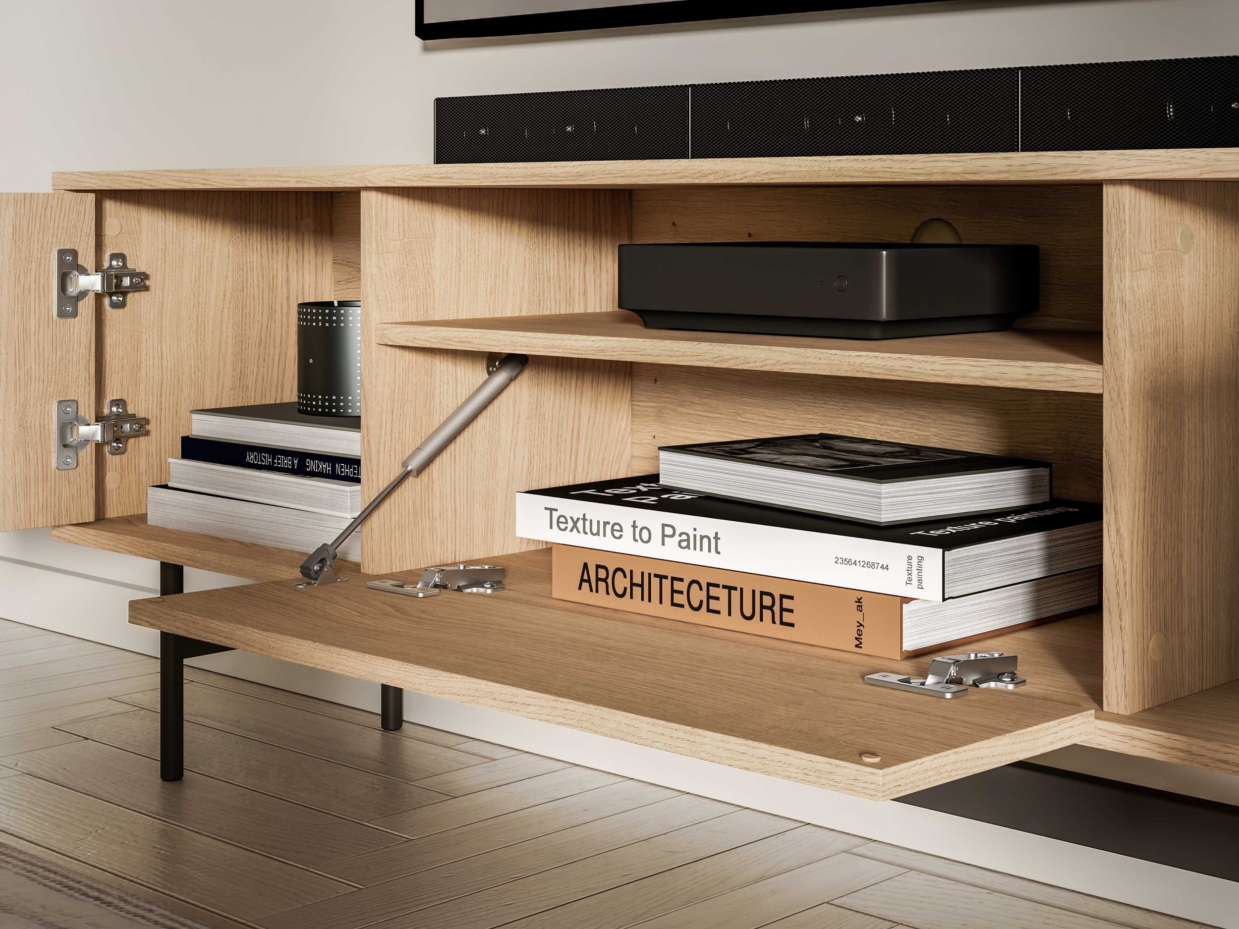 TV-Schrank Reynos, dreitürig, 150 cm, Eiche Mavelie