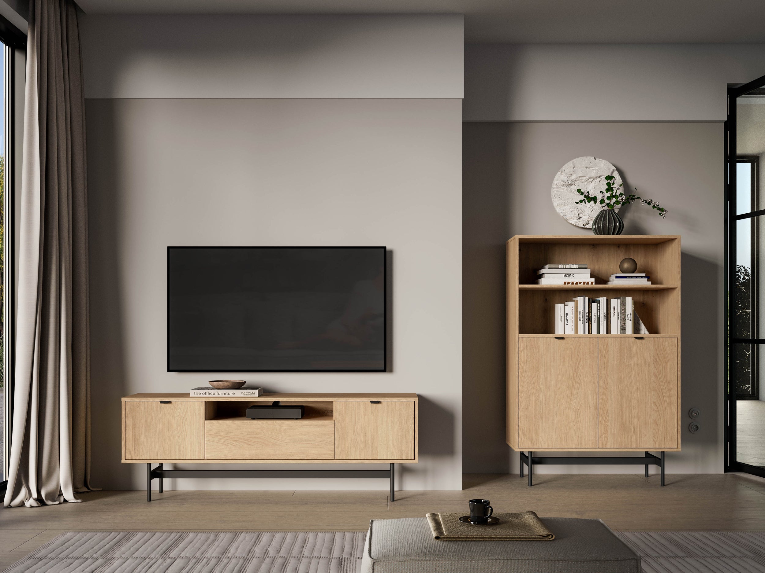 TV-Schrank Reynos, dreitürig, 150 cm, Eiche Mavelie