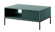 Couchtisch Vellore 104x68 cm grün mit geriffelter Front, schwarzen Griffen und Gestell