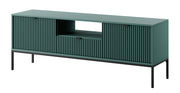 TV-Schrank Vellore 154 cm grün mit gerillten Fronten, schwarzen Griffen und Gestell