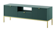 TV-Schrank Vellore 154 cm grün mit gerillten Fronten, goldenen Griffen und Gestell