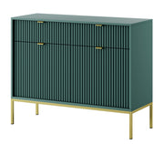 Zweiturige Kommode Vellore 104 cm grün mit gerillten Fronten, goldenen Griffen und Gestell