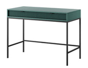 Schminktisch-Schreibtisch Vellore 104 cm grün mit geriffelten Fronten, schwarzen Griffen und Gestell