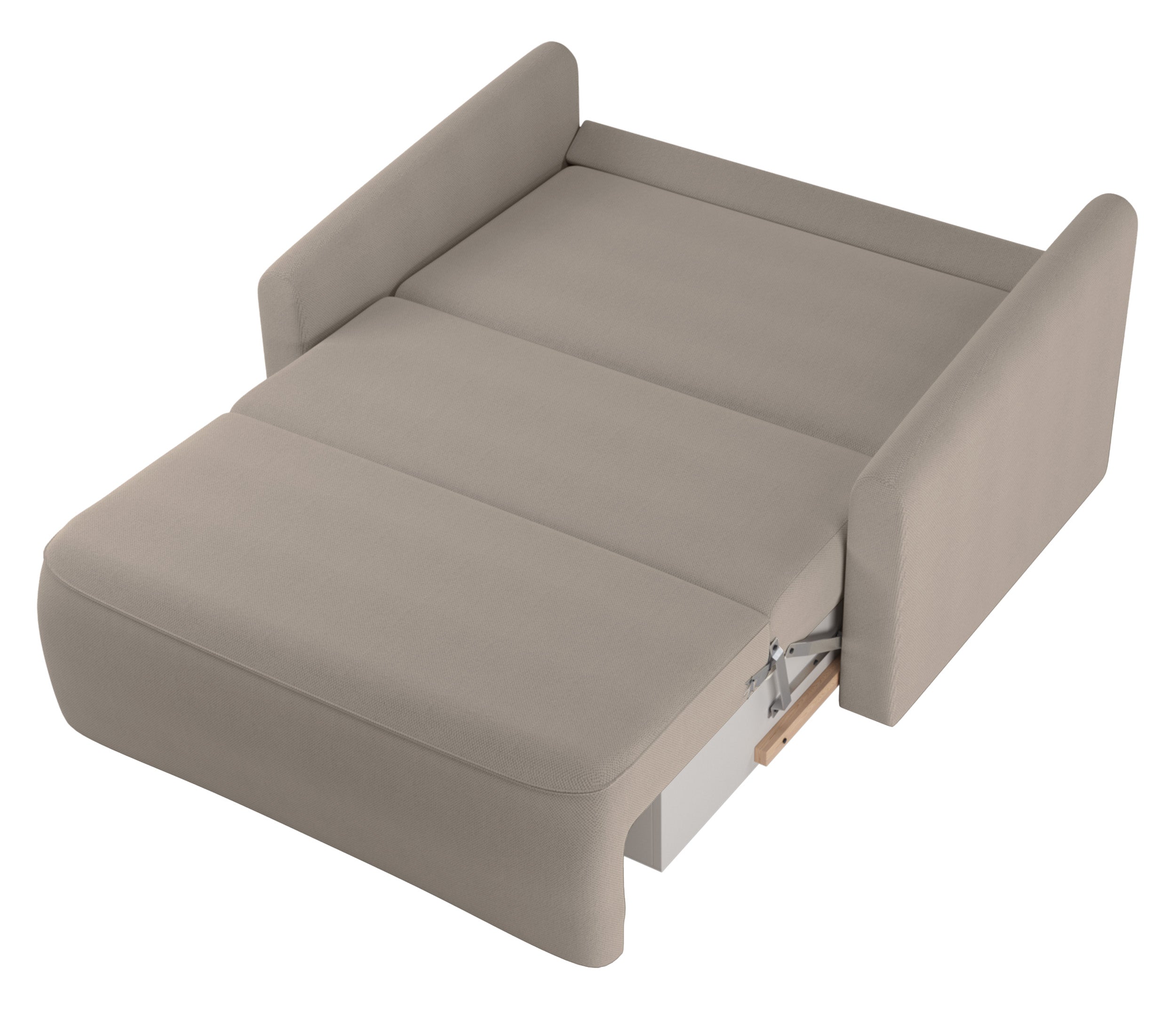 Zweisitziges ausklappbares Sofa Poppino mit Stauraum, grau-beiger hydrophober Chenille-Stoff