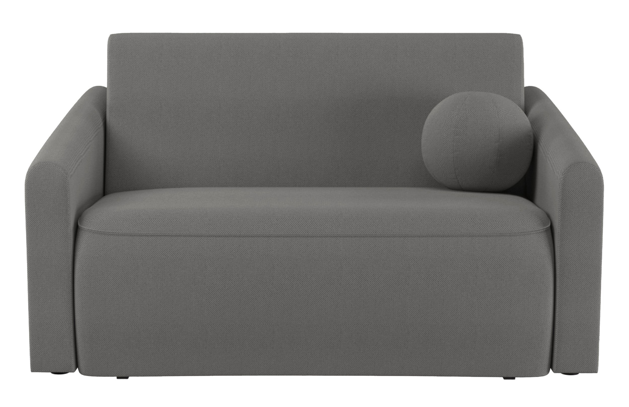 Zweisitziges ausklappbares Sofa Poppino mit Stauraum, dunkelgrauer hydrophober Chenille-Bezug