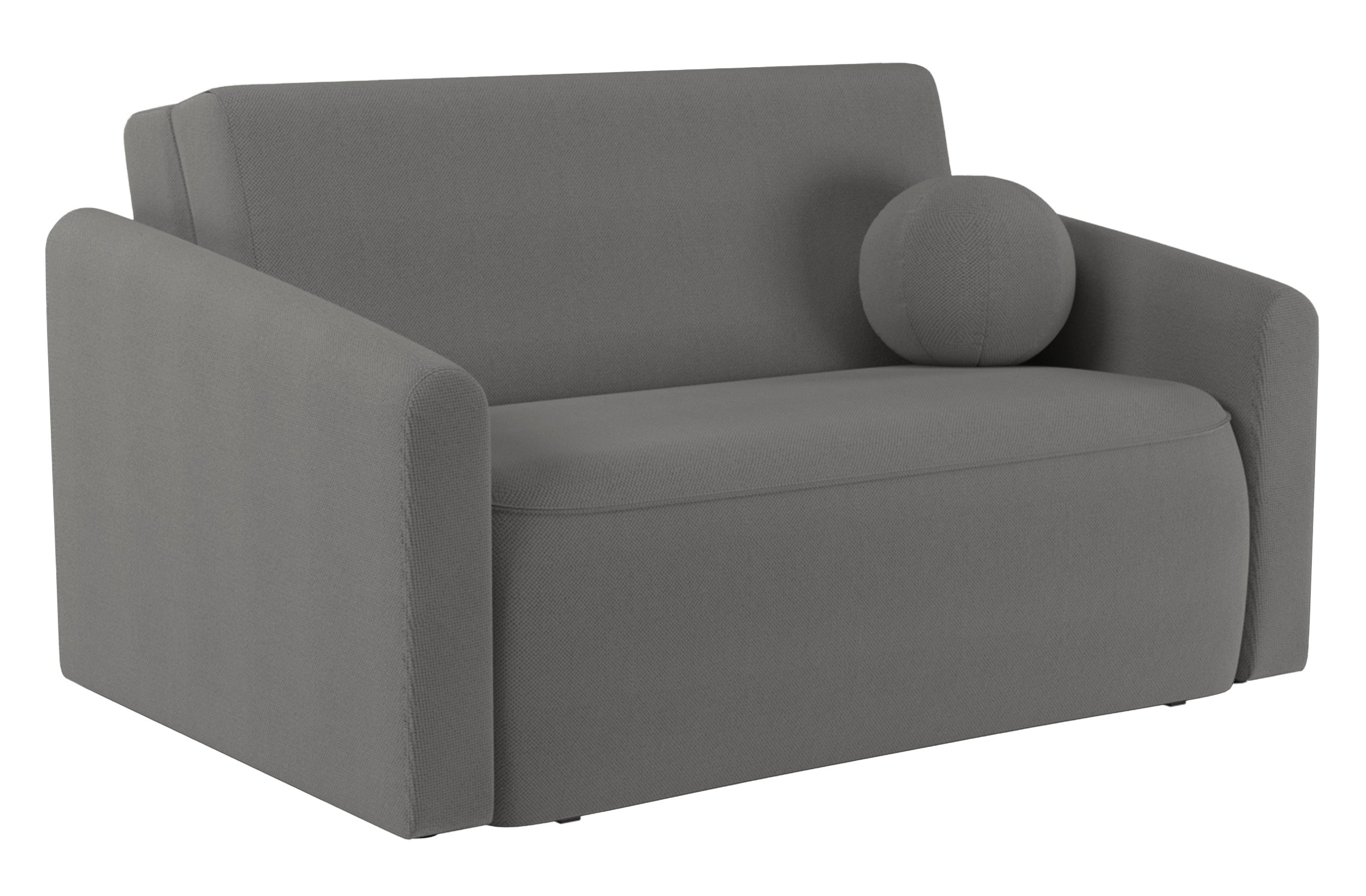 Zweisitziges ausklappbares Sofa Poppino mit Stauraum, dunkelgrauer hydrophober Chenille-Bezug